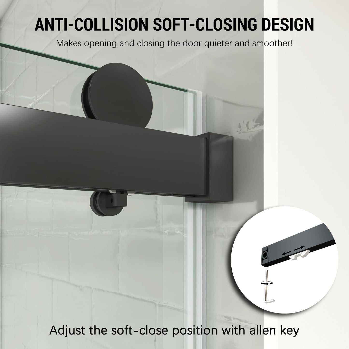 YINVANI Frameless Shower Door, 56-60.5" W x 76 ", Single Sliding Shower Door, Soft-Close Design SGCC Certified 3/8" (10mm) Clear Tempered Glass, Matte Black Stainless Steel Finish.