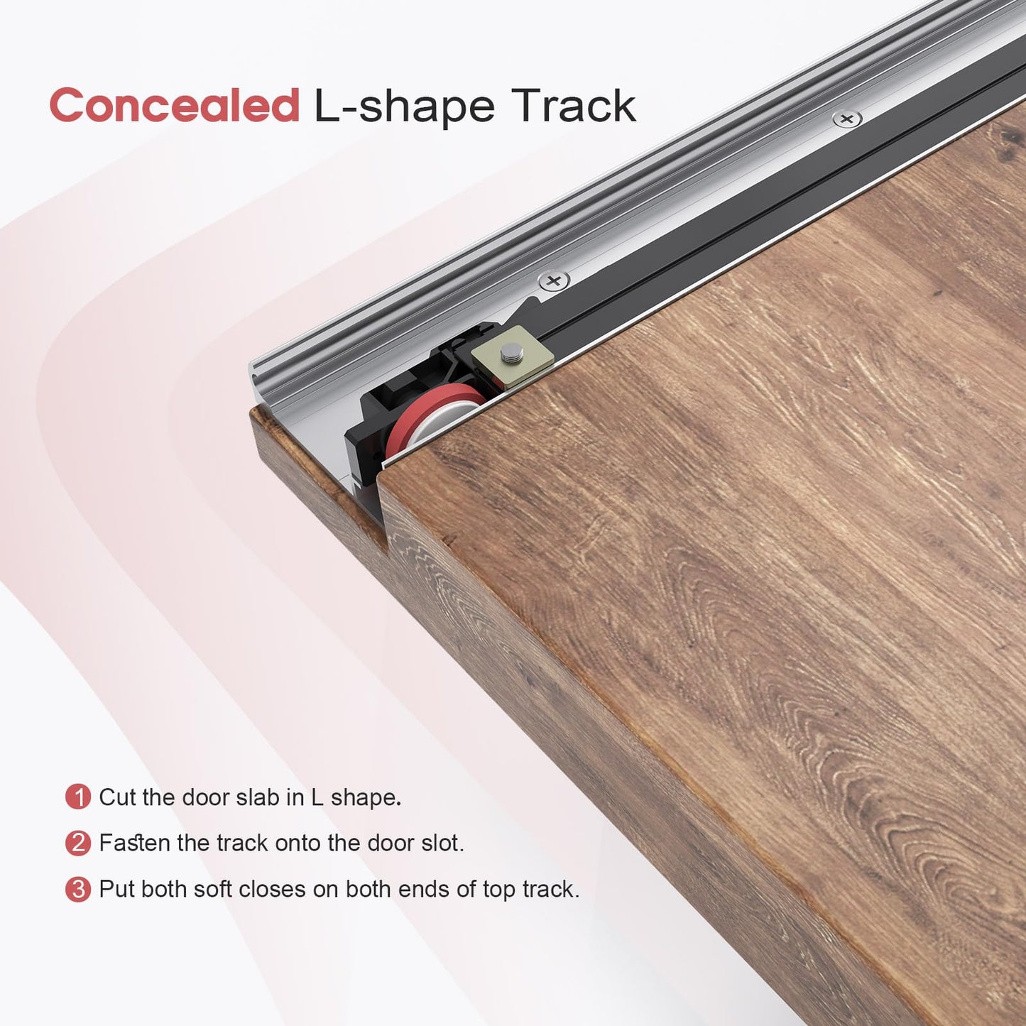 34" Concealed Sliding Barn Door Hardware Kit with Soft Close Mechanism for 26in Passage Opening, Hidden Sliding Door Hardware, Wall Mount for Interior Wooden Door (NO Door)