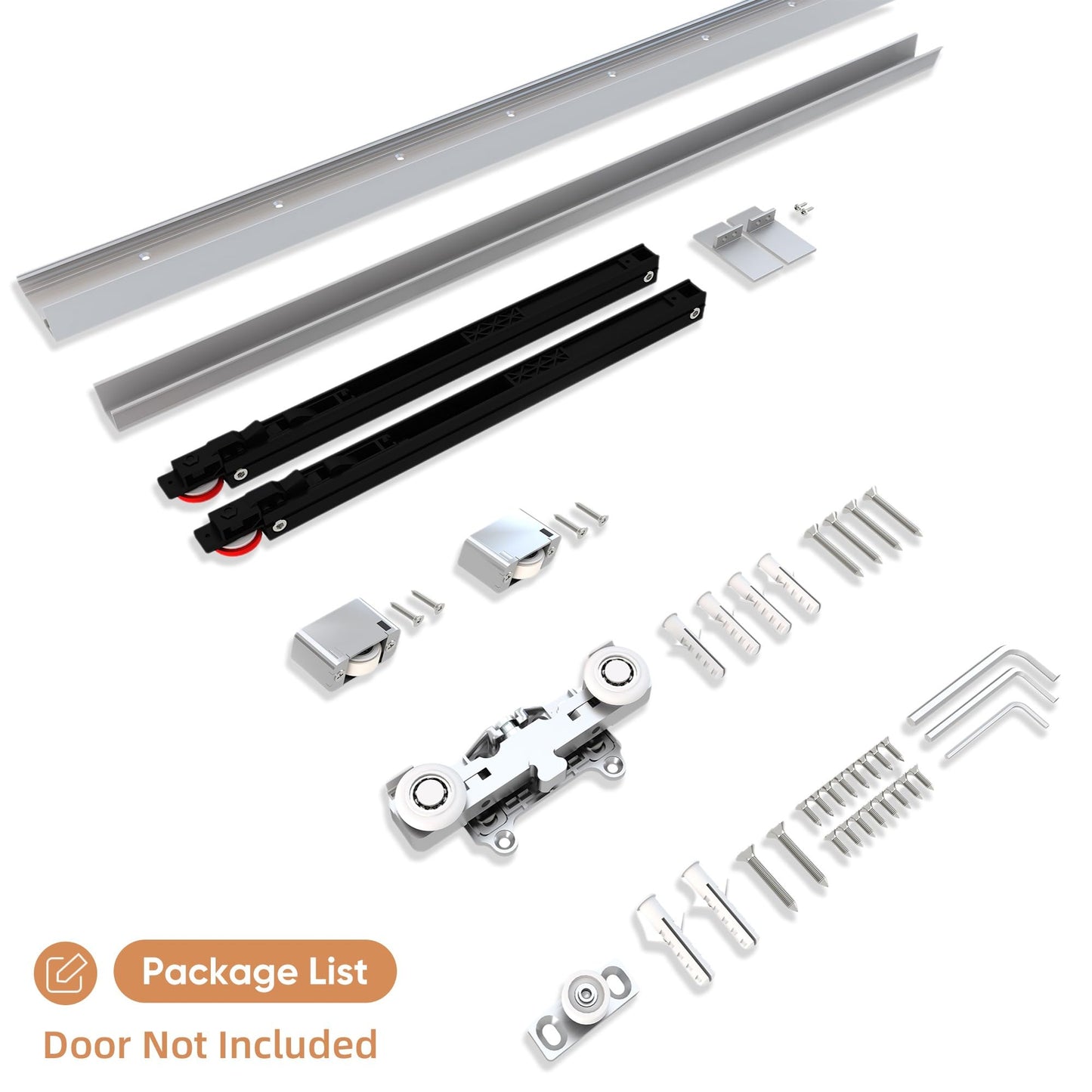 JUBEST 38" Concealed Barn Door Hardware Kit with Soft Close Mechanism, Wall Mounted Invisible Sliding Door Track for Opening Width 30" to 34", Hidden Barn Door Hardware Kit, Door Needs Groove