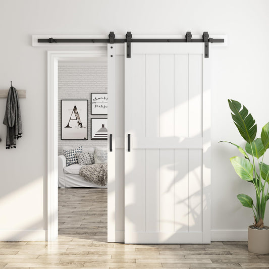 SmartStandard 40in x 84in Double MDF Sliding Barn Doors with 7FT Bypass Barn Door Hardware Kit, Save Space, Waterproof, Easy Install, Fit 68in-72in Openning, White