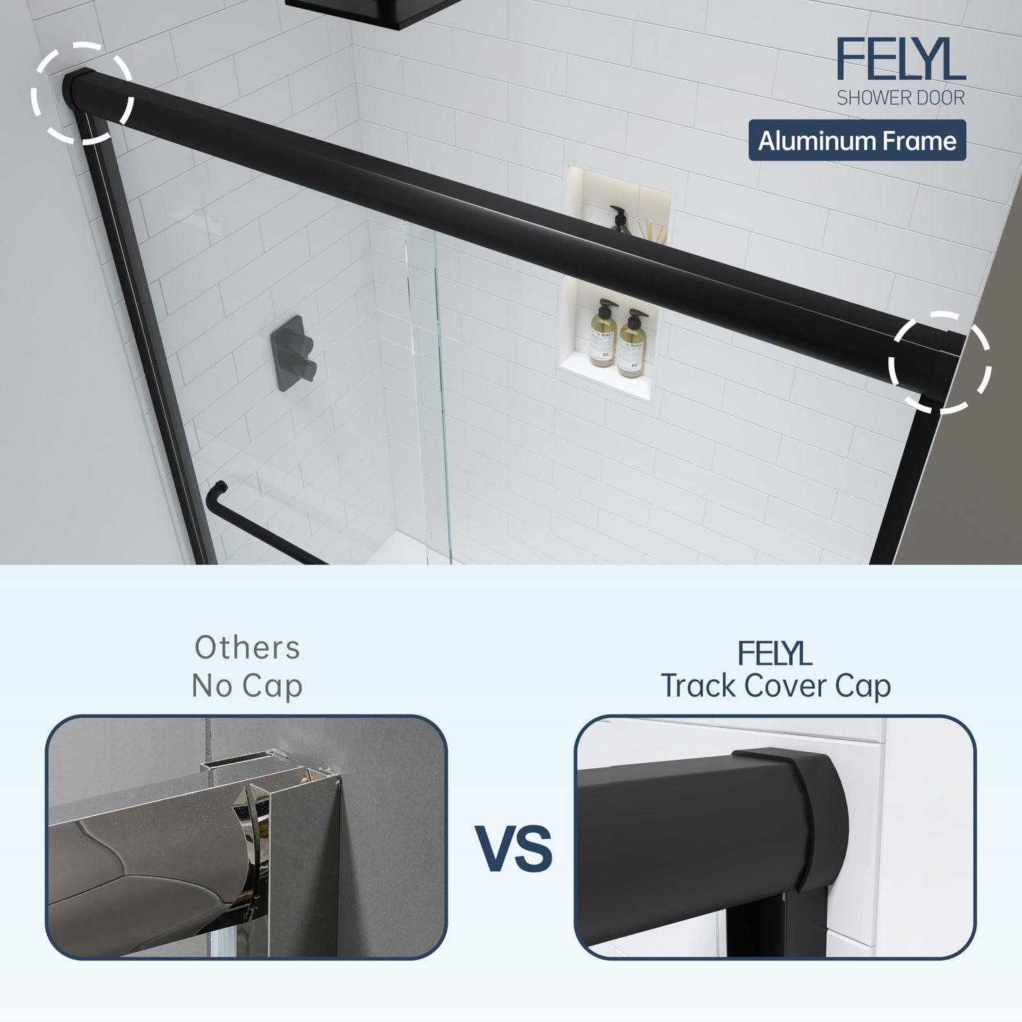 FELYL Double Sliding Shower Door 61-66" W x 72" H, Matte Black, Bypass Shower Door, Clear Glass, Framed, 1/4" (6mm) Tempered Glass