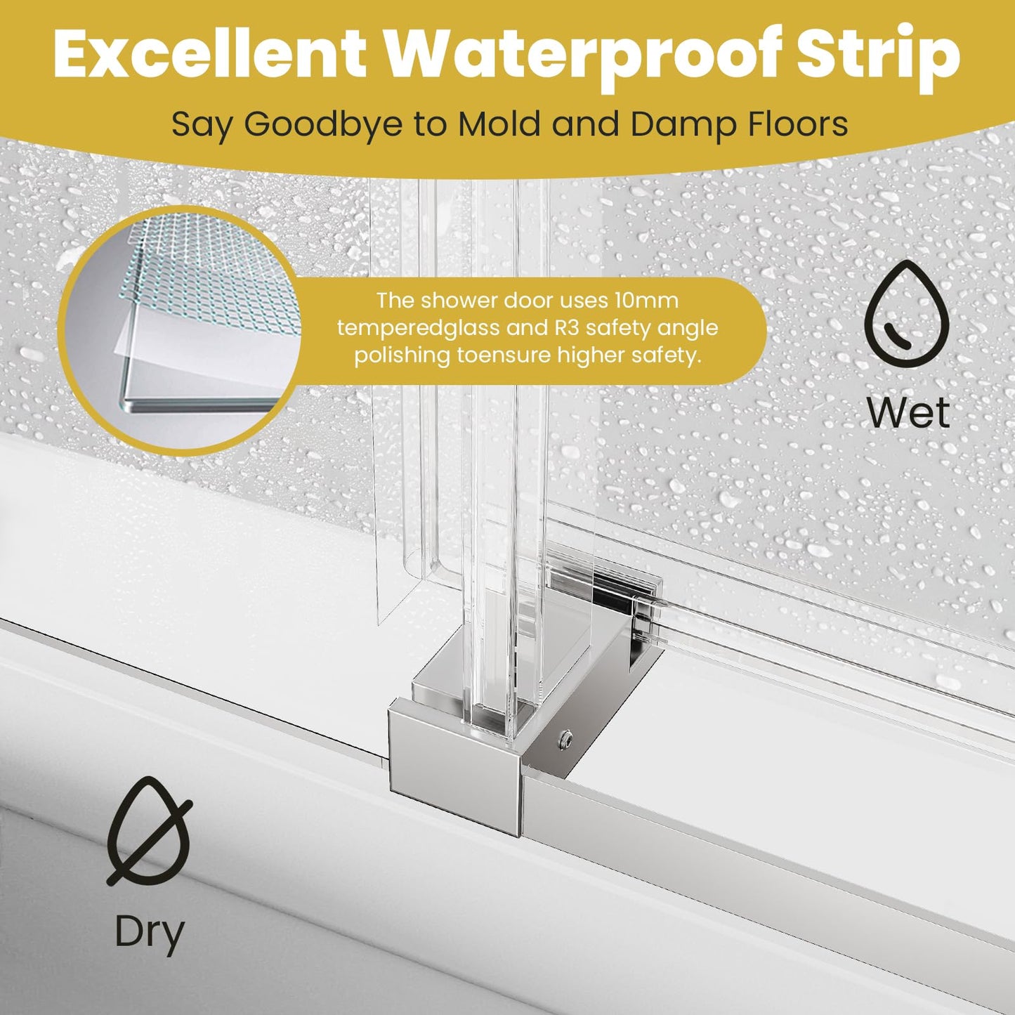 Frameless Shower Door Single Sliding 68-72 in W x76 in H, Bathroom Glss Shower Door with 3/8" Thick SGCC Tempered Glass, Soft-Close with Buffer Design, Reversible Installation, Chrome