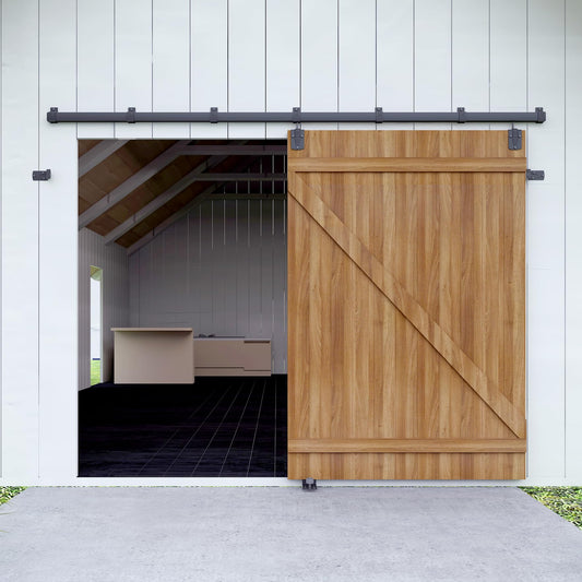 HARDJULAN 12FT Heavy Duty Box Rail Exterior Sliding Barn Door Hardware Kit, 450 lbs Capacity, Black Powder Coated Finish,Kit for Outdoor,Fit MAX 1 Door Width 72in