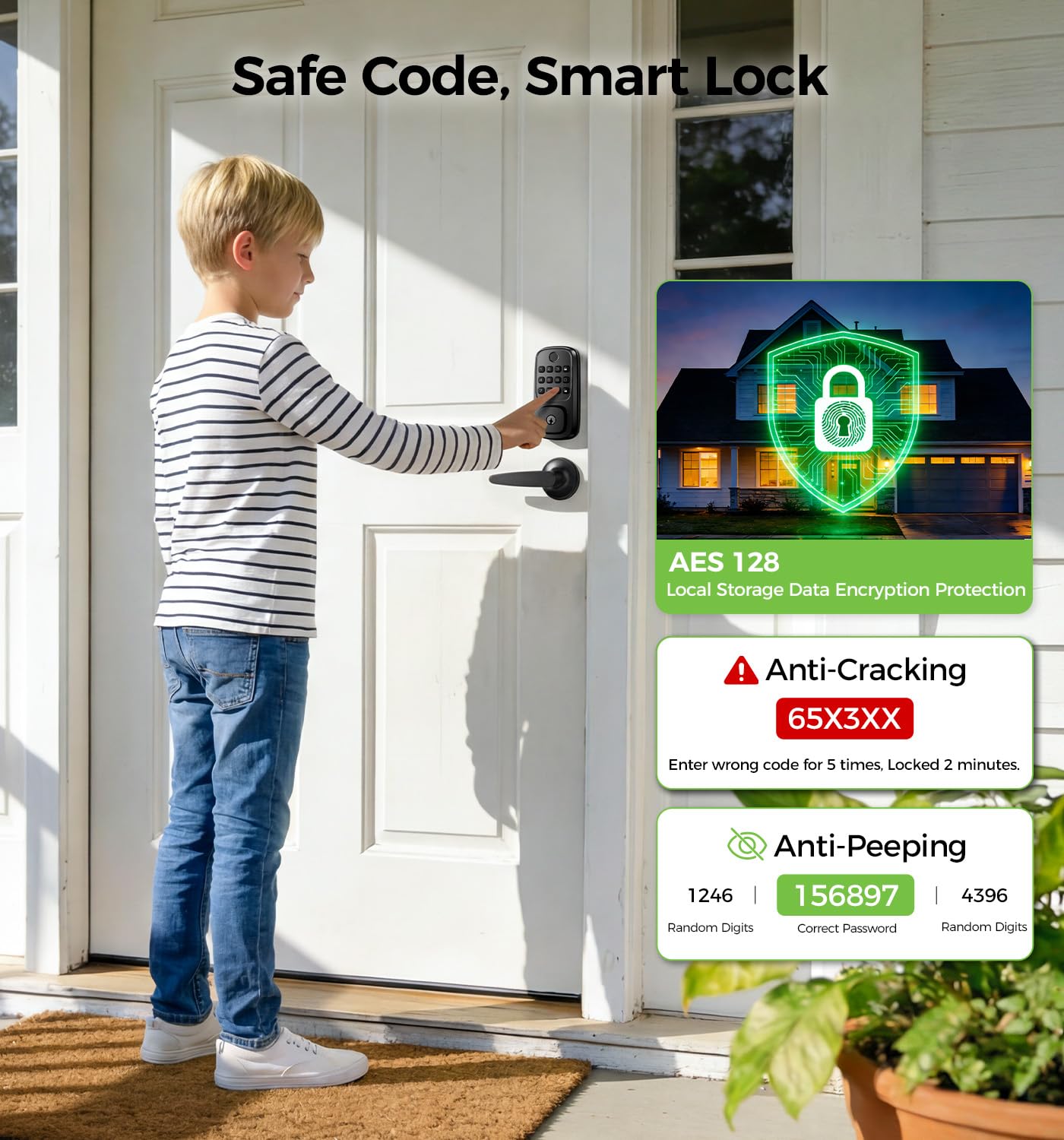 WiFi Smart Door Locks for Front Door Lock Set, Keyless Entry Door Lock Deadbolt with Handle Set, Smart Deadbolt Lock with Alexa & Google Assistant, APP Control, Voice& Fingerprint Unlock, Auto Locking