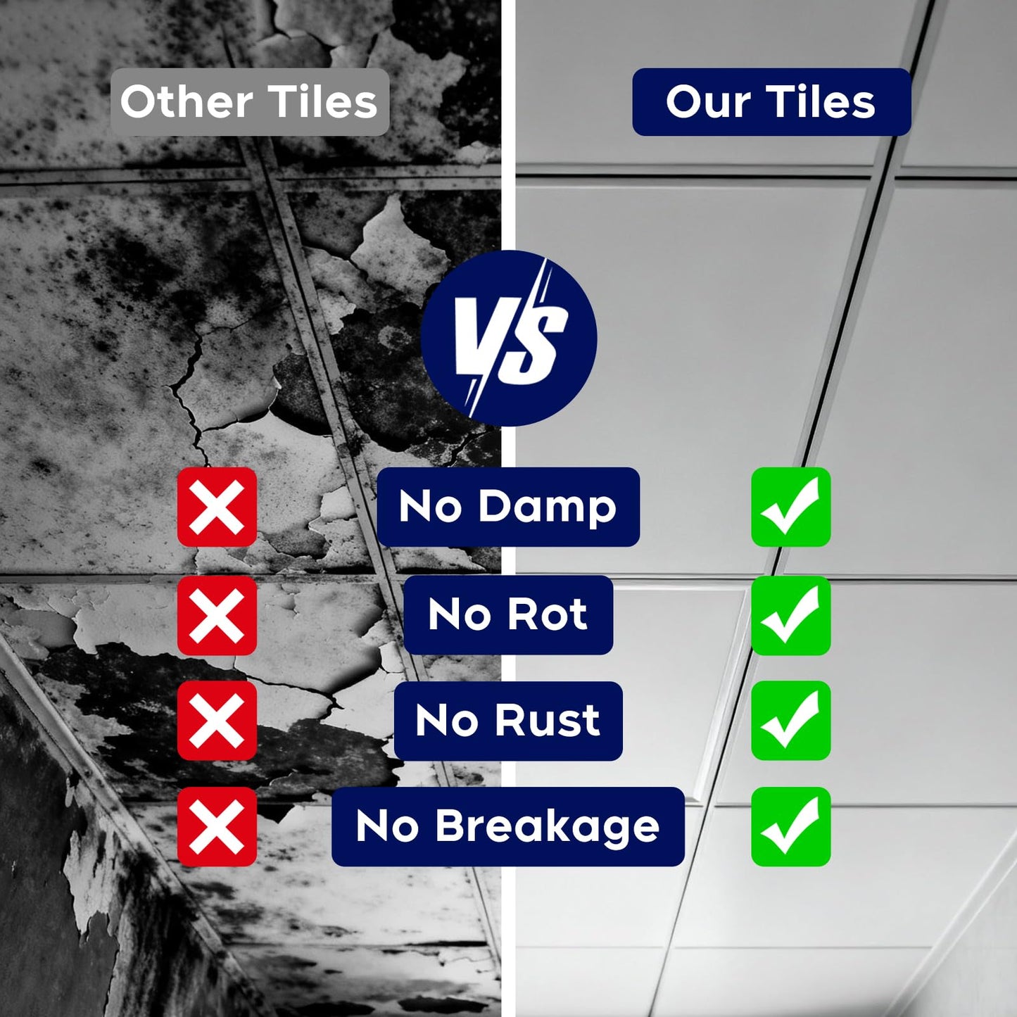 IMXPW Premium PVC Smooth Drop Ceiling Tiles 2ft x 2ft - Waterproof, Fire-Rated, Washable, Drop in Installation - No Rot, No Sag, 12-Pack Cover 48 Sq. Ft, Black