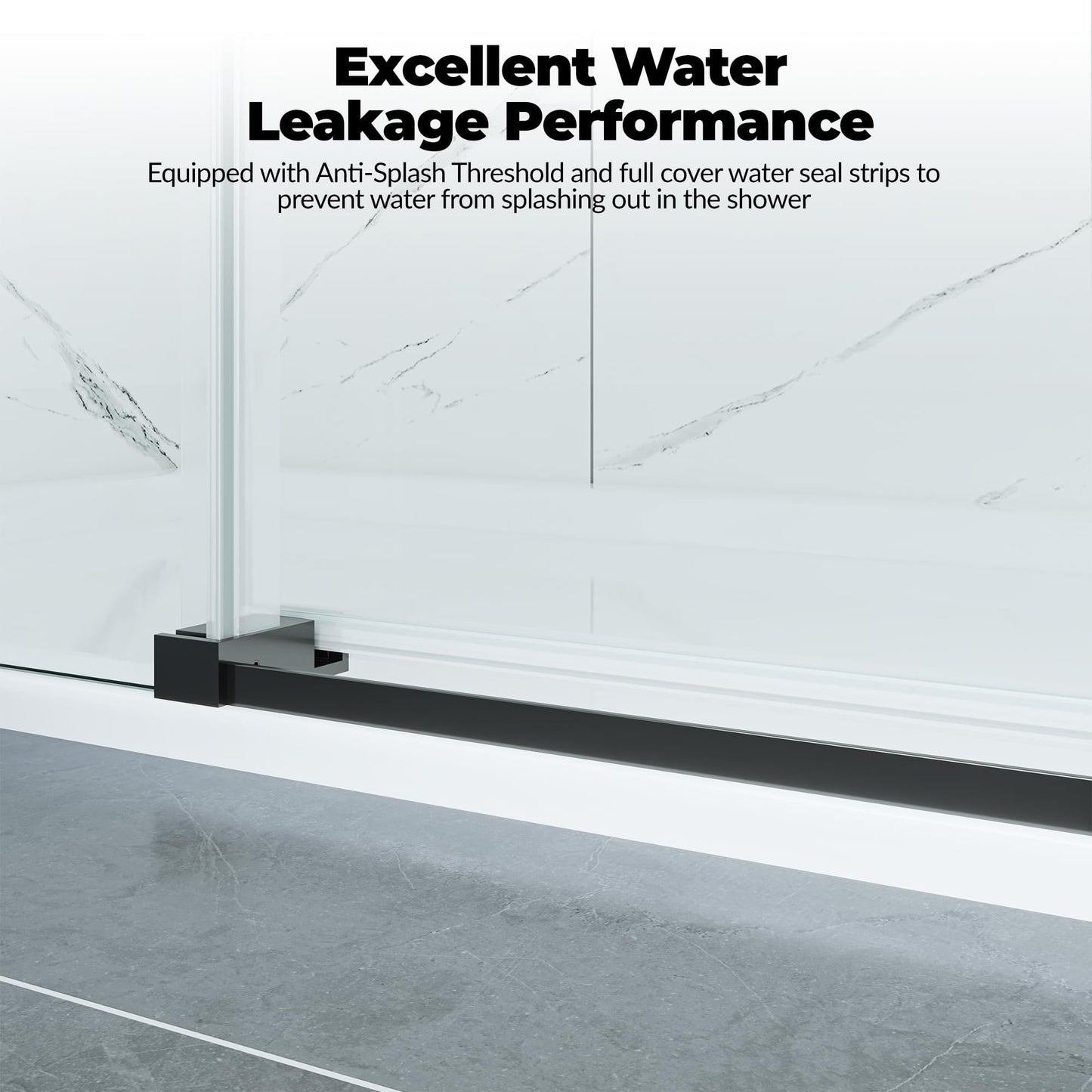 44-48" W x 76" H Frameless Sliding Shower Door, 1/4" (6mm) Tempered Glass with Explosion-Proof Film, Matte Black Stainless Steel Track & 55mm Rollers, Bypass Bathroom Door