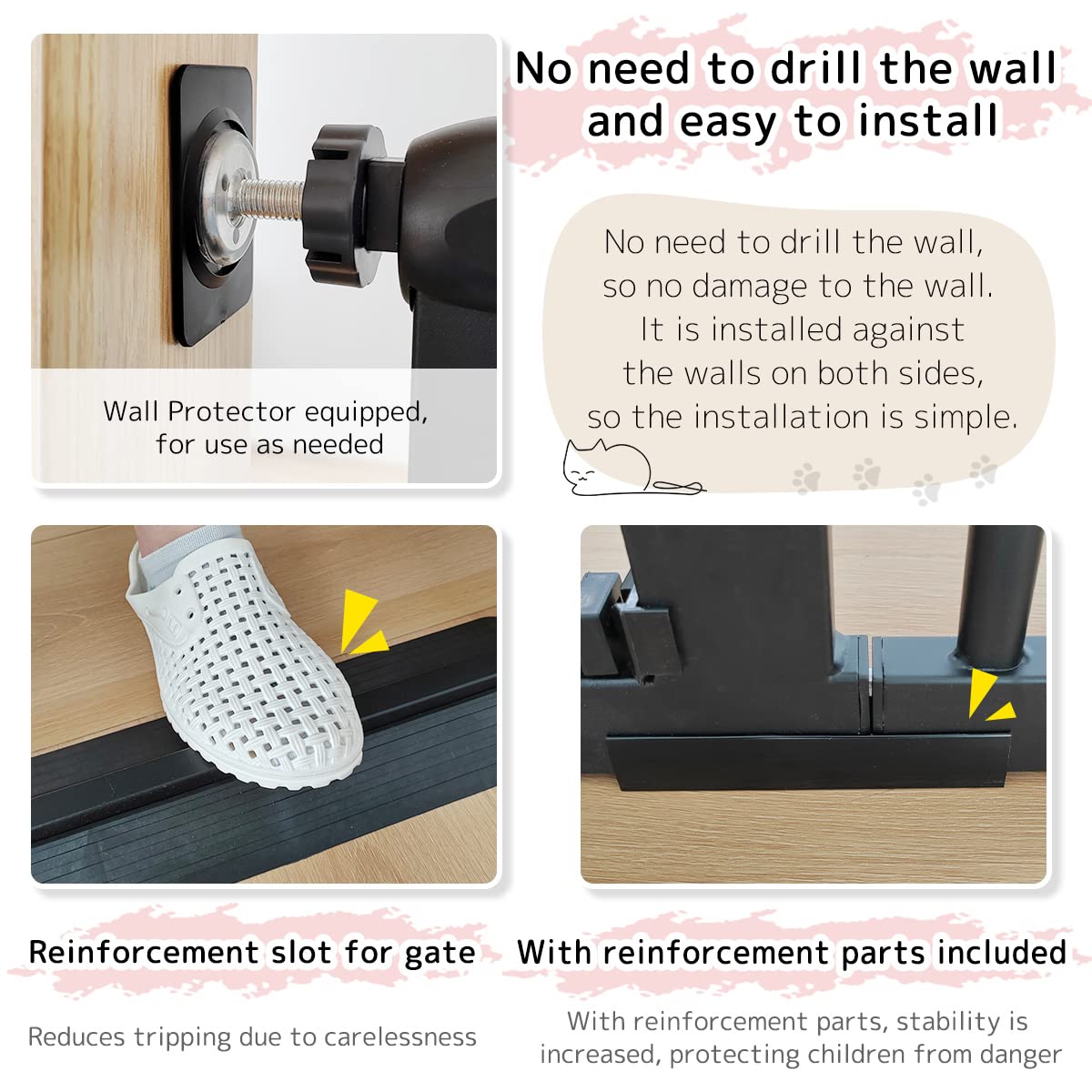 Lumizone Extra Tall Cat Gate 61.02" High Pressure Mounted Extra Wide 63.39"-67.32" (17Sizes) 1.37" Gap No Drilling Auto-Close Tall Pet Gate for Dogs (Black, 63.39"-67.32" W)