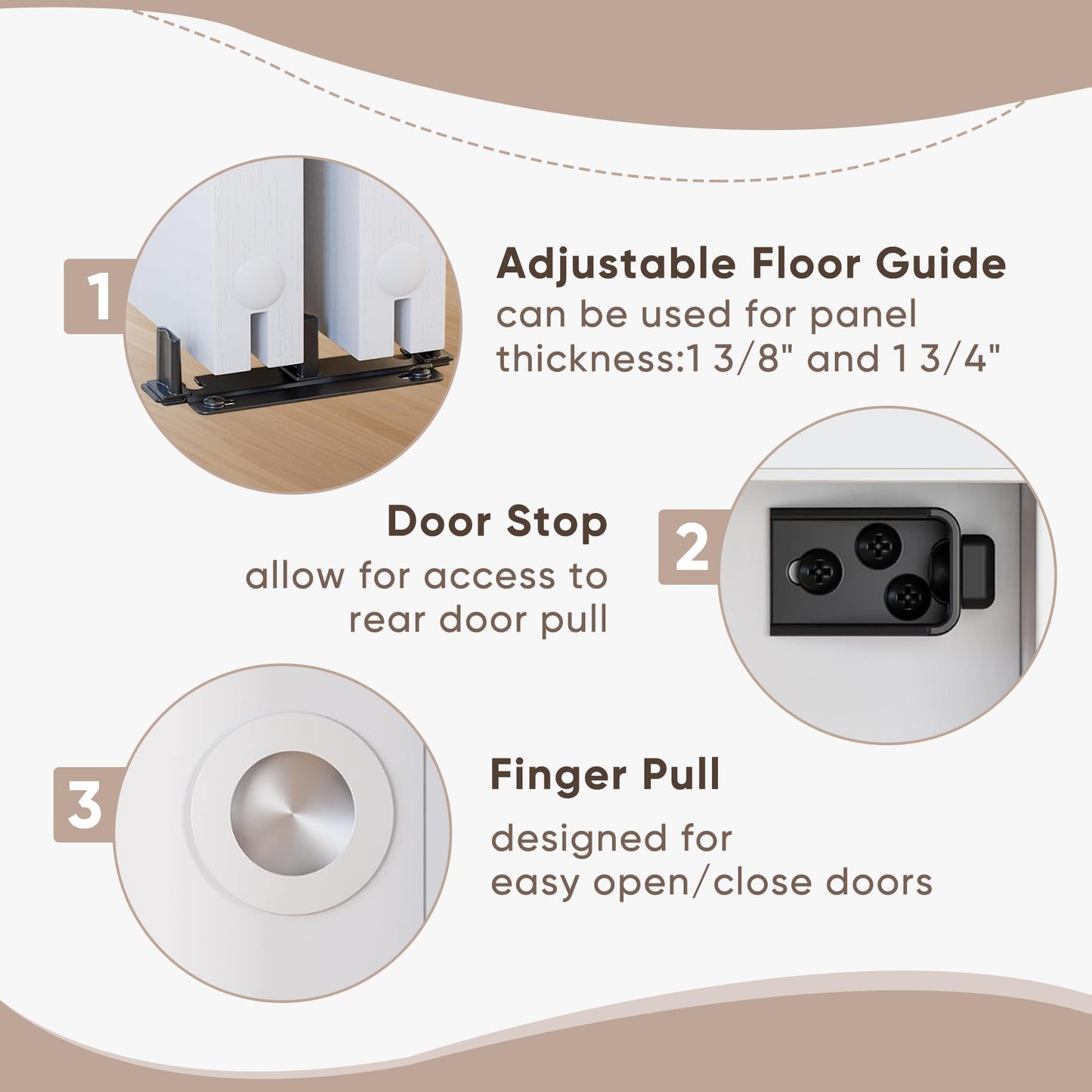 JUBEST Bypass Door Hardware 96", Aluminum Sliding Closet Door Hardware Set with Finger Pull Included, Smoothly and Quietly, for 2 Door System, Fit Door Thickness 1 3/8" or 1 3/4", Easy to Install