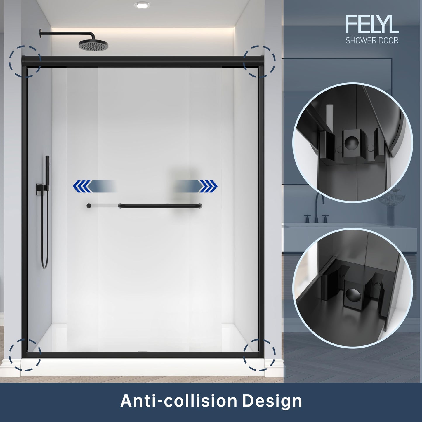 FELYL Frosted Double Sliding Shower Door 55-60" W x 72" H, Matte Black, Bypass Shower Door, Framed, 1/4" (6mm) Tempered Glass
