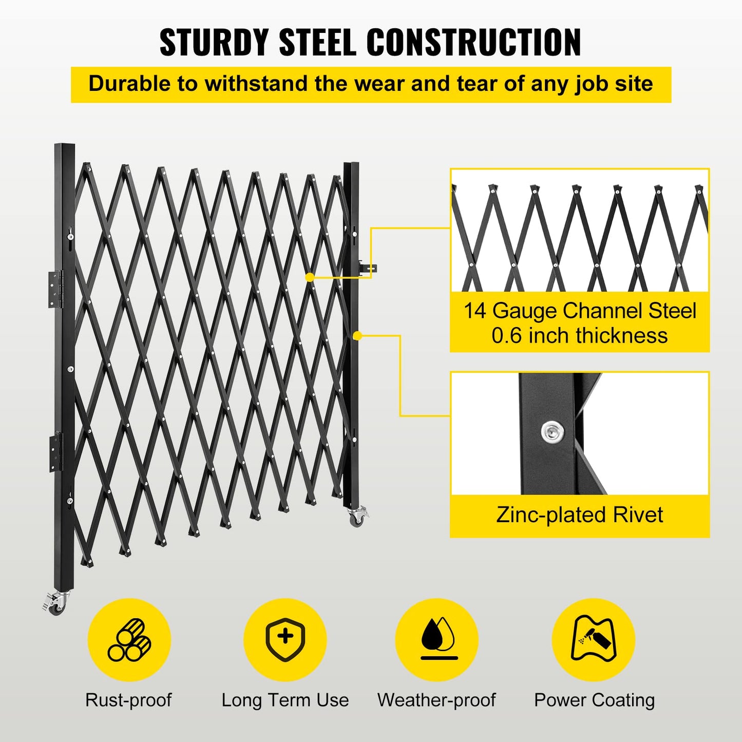 VEVOR Single Folding Security Gate, 7 ft H x 7 ft W Folding Door Gate, Steel Accordion Security Gate, Flexible Expanding Security Gate, 360° Rolling Barricade Gate, Scissor Gate/Door with Padlock