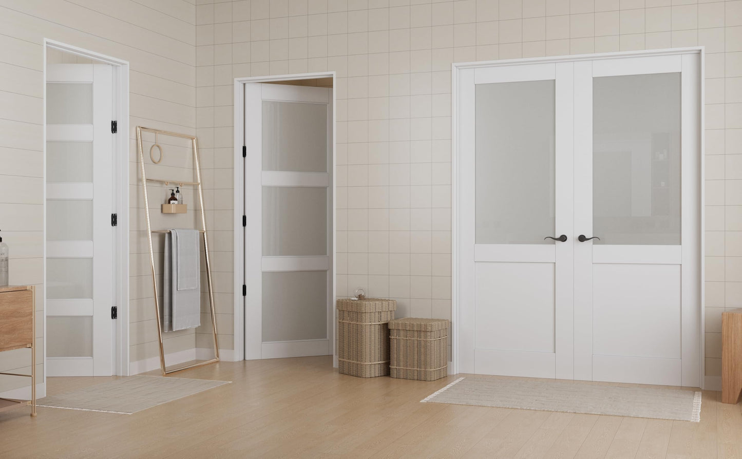 30" x 80" Half Door Slab, Frosted Glass French Door Interior, Soild Core& Pre-Finished Single Panel for Pantry Bedroom Closet as Pocket, Bifold, Barn Doors, No Assembly Required-Shaker w/o Hardware