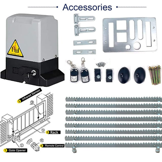 YILIKISS Automatic Sliding Gate Opener Rack Driven Sliding Gate Motor with Remote Controls,Infrared Sensor,4M Racks Electric Gate Operator Complete Kit for Slide Gates Up to 4400 Pounds