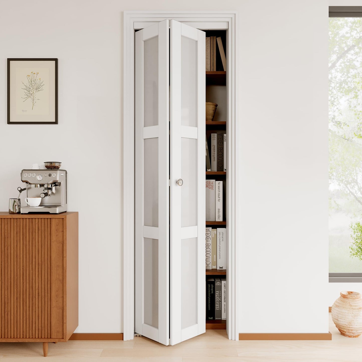 JuJuBon Bifold Doors, 24"x 80" 3-Lite Tempered Frosted Glass Closet Door with Sliding Hardware Kit, Interior Bi Fold Doors for Pantry, Solid Build Quality & Easy Install, White