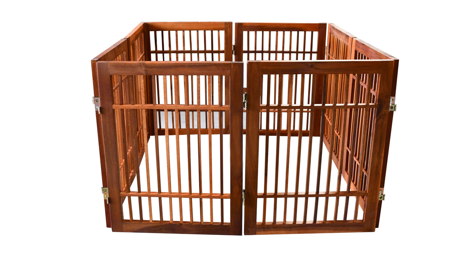 Urnporium Freestanding Wooden Dog Gate Foldable Indoor Pet Gate No Drill Expandable Barrier for Doorways Stairs Hallways Portable Wood Fence for Small Dogs & Puppies (Brown Pet Gate, 8 Panel 24" Tall)