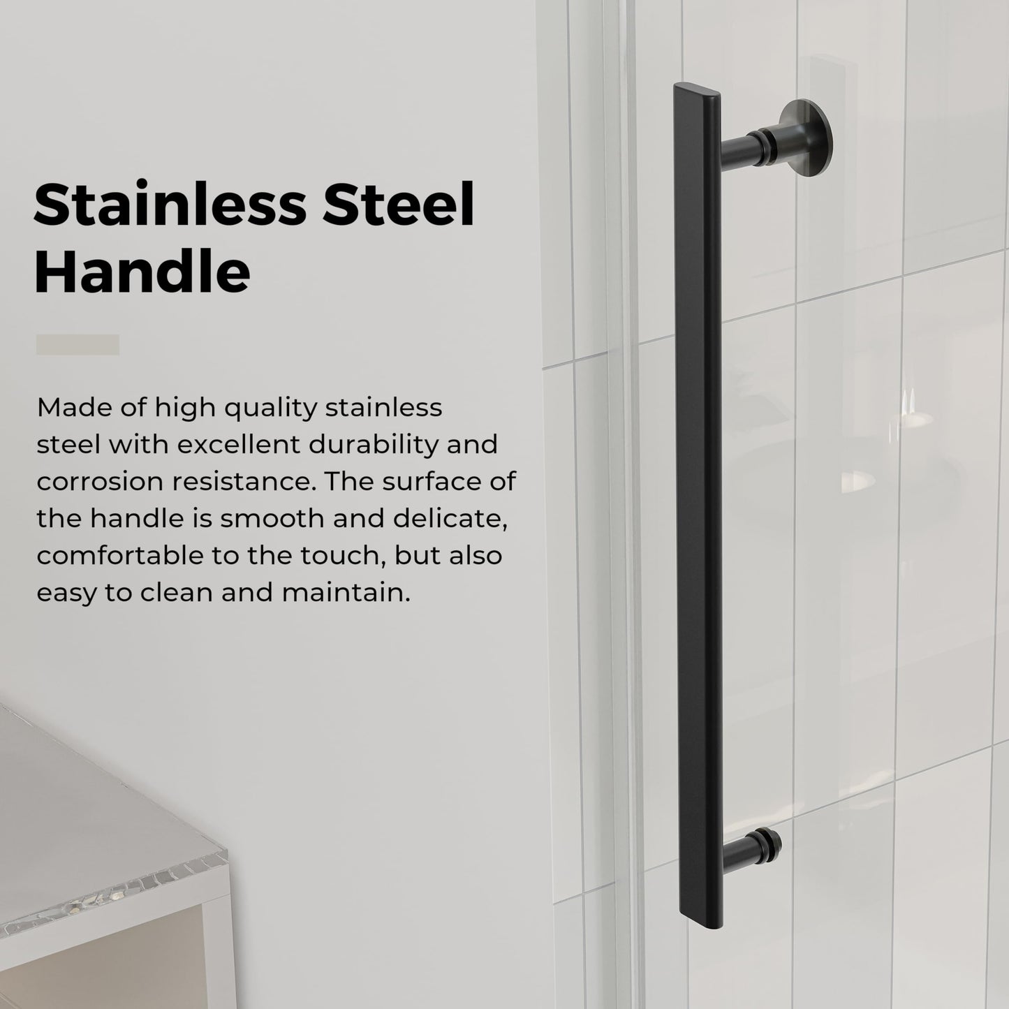 DELAVIN 44-48.in W x 72.in H Frameless Shower Door, Water Repellent Black Shower Door with 1/4" (6mm) Clear Tempered Glass, Easy Sliding Showe Door with Explosion-Proof Film, Stainless Steel Top Rail