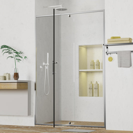 44-48" W x 71" H Pivot Swing Glass Shower Door, 1/4"(6mm) Clear Tempered Glass Pivot Frame Sliding Shower Door, Quiet-Close, Reversible Installation, SGCC Certified (Chrome-Pivot-B, 48''W x 71''H)