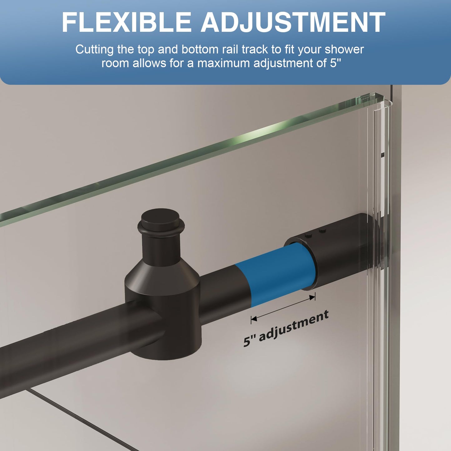 KPUY Frameless Shower Door, 43-48" W x 76" H Sliding Glass Shower Door, 1/4" (6mm) Thick Tempered Clear Glass with Explosion-Proof Film Nano Coating, Stainless Steel Hardware, Matte Black