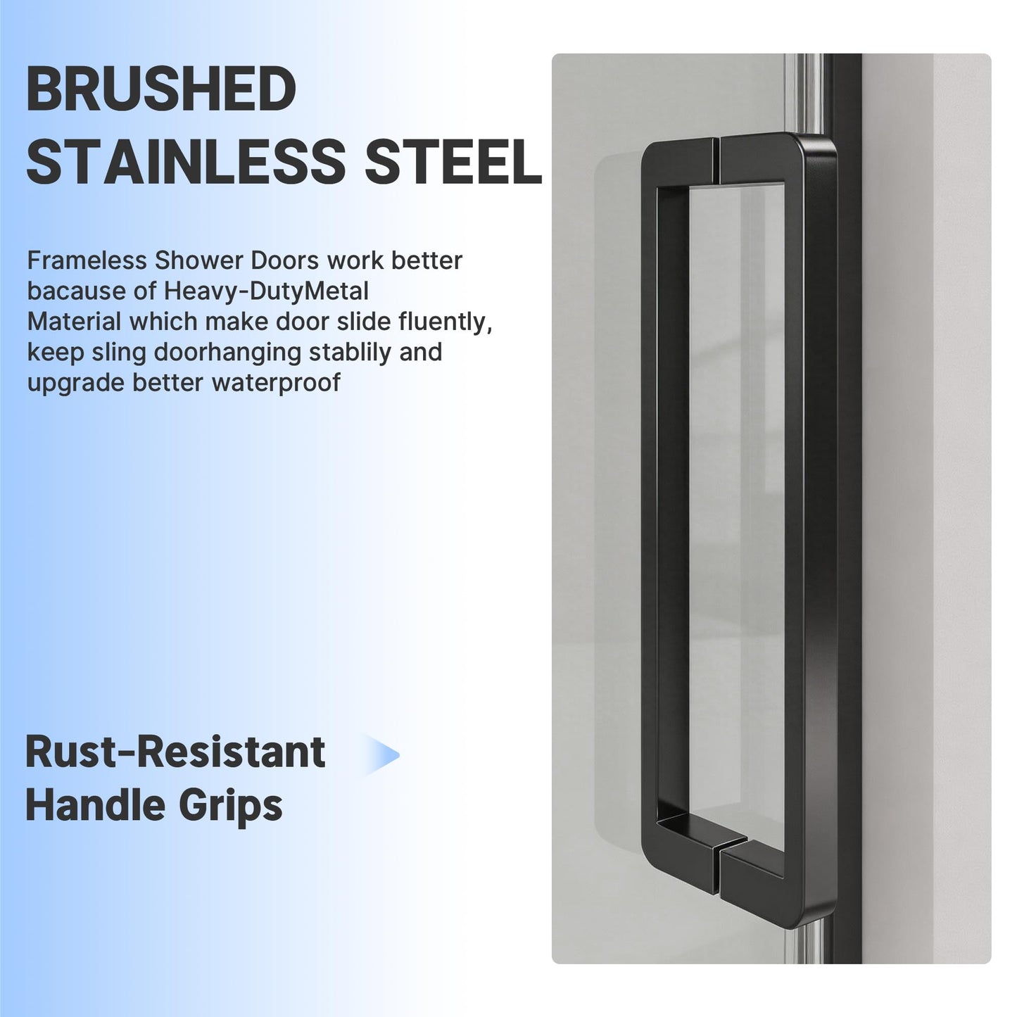 Hasipu Frameless Shower Door,Double Sliding Stainless Steel Hardware 44-48" W x 76" H - Shower Glass Door with 5/16"（8mm） Inch Clear Tempered Glass,Black