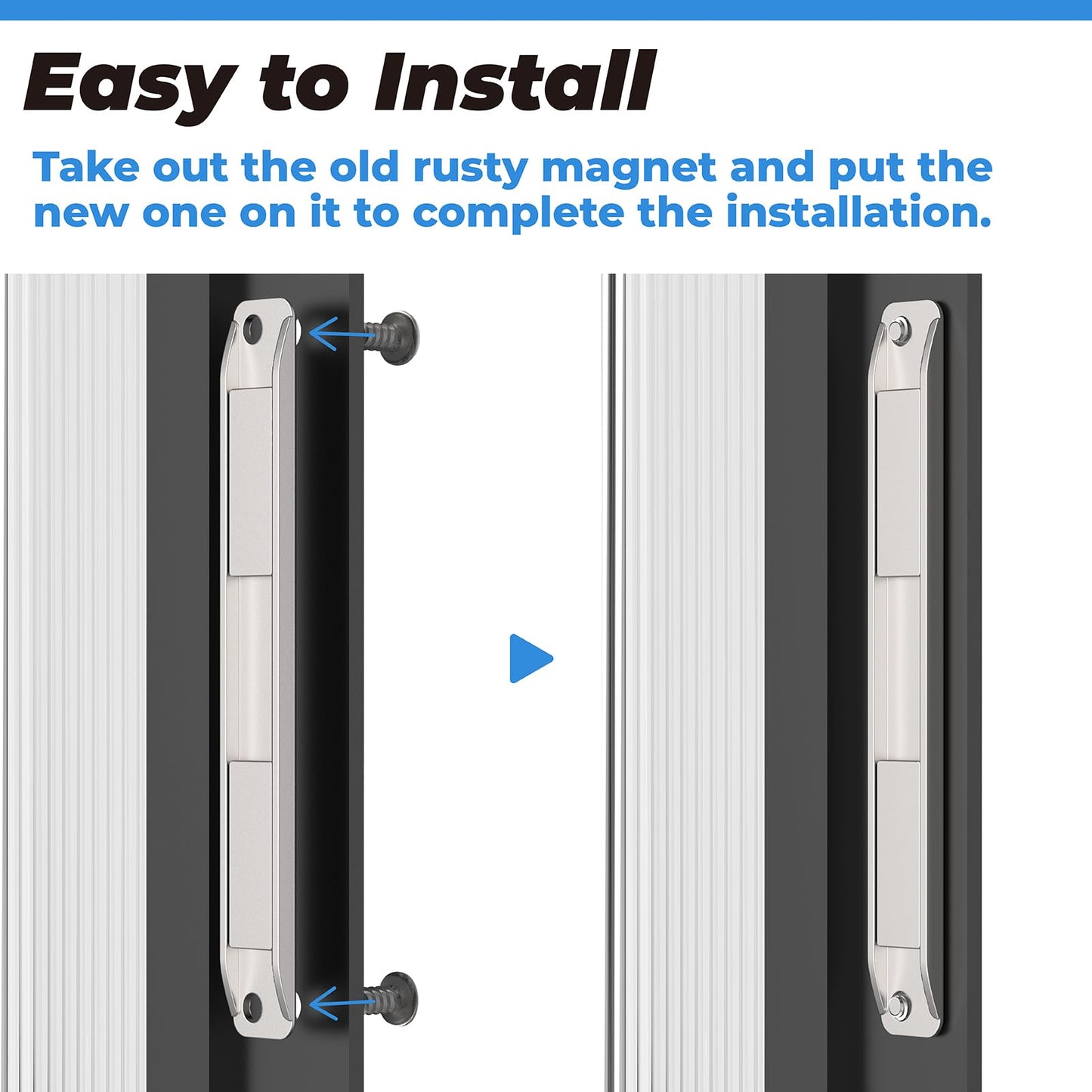 Stainless Steel U-Channel Shower Door Magnet with Screws - Swing Door Handles and Strike Jamb