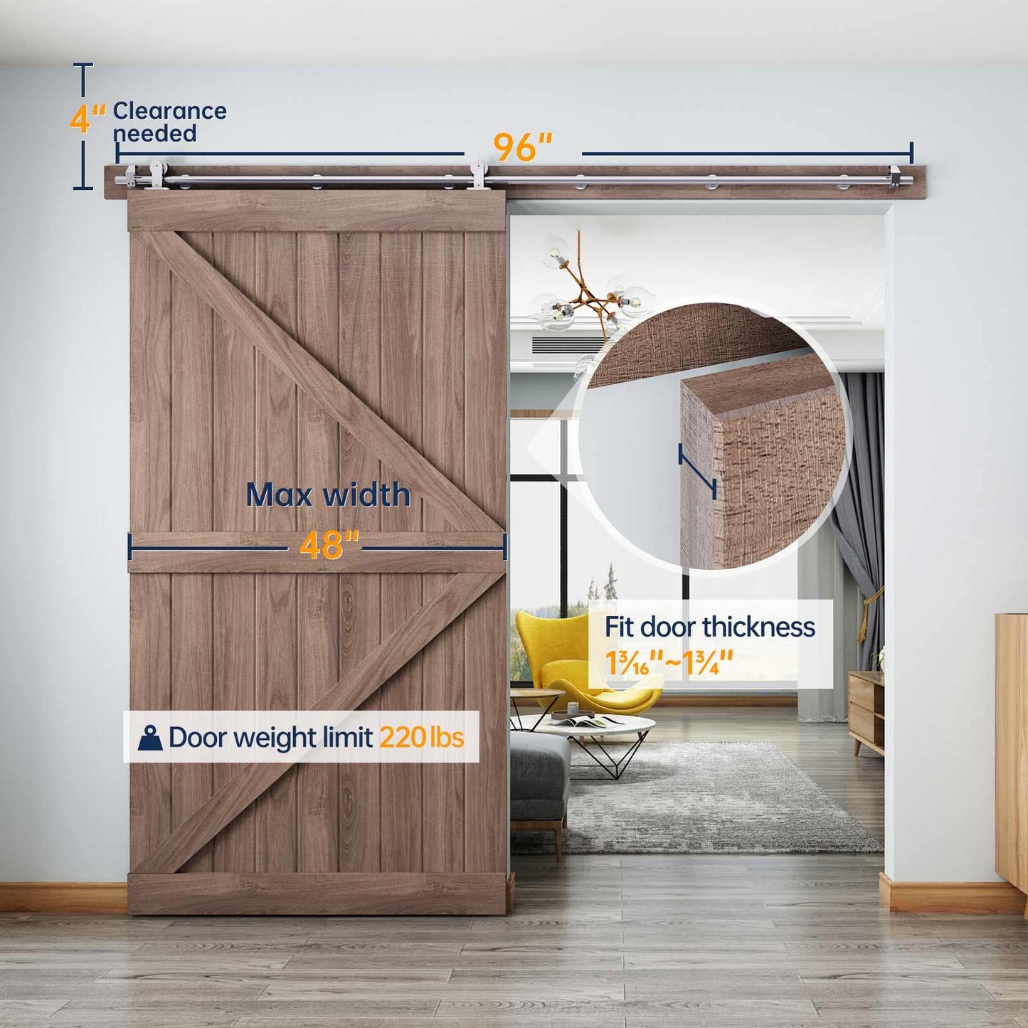 EaseLife 8 FT Top Mount Stainless Steel Sliding Barn Door Hardware Track Kit,Modern,Heavy Duty,Anti-Rust,Slide Smoothly Quietly,Easy Install (8FT Track Kit for 40"~48" Wide Single Door)