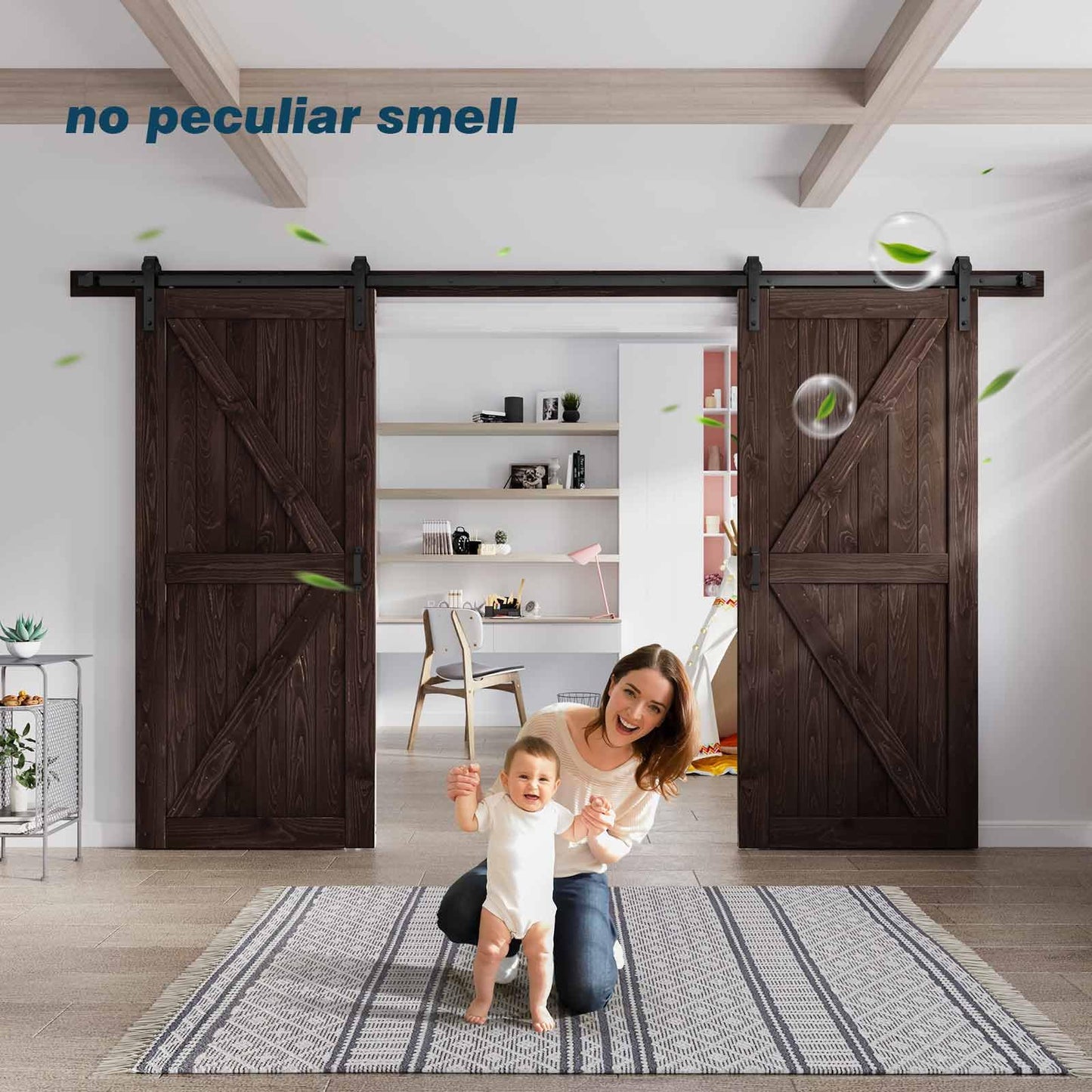 Fredbeck 36 Double Brown Barn Door with 13.2 ft Hardware Included (72 barn Door)