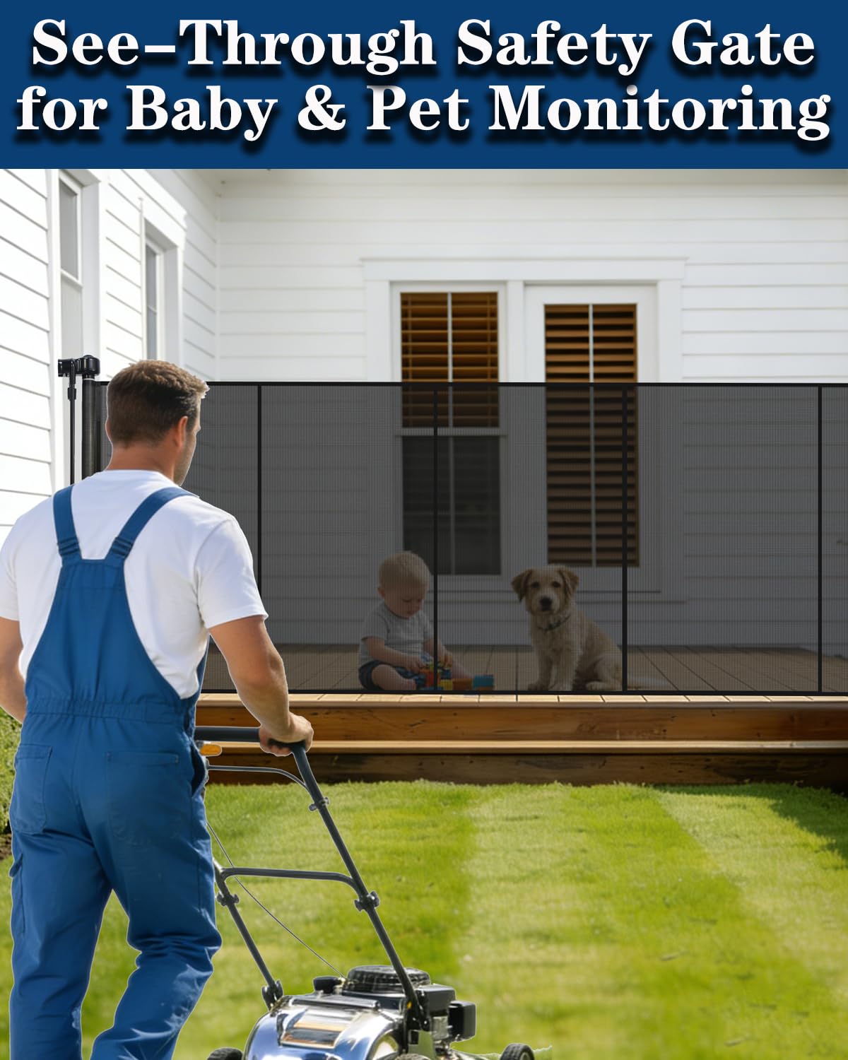 200'' Extra Wide Retractable Baby Gates for Large Opening, 42" Tall Retractable Dog Pet Gate with Support Rods, Long Mesh Screen Child Safety Gate for Garage Doorways Deck Stairs Yard Outdoor Indoor