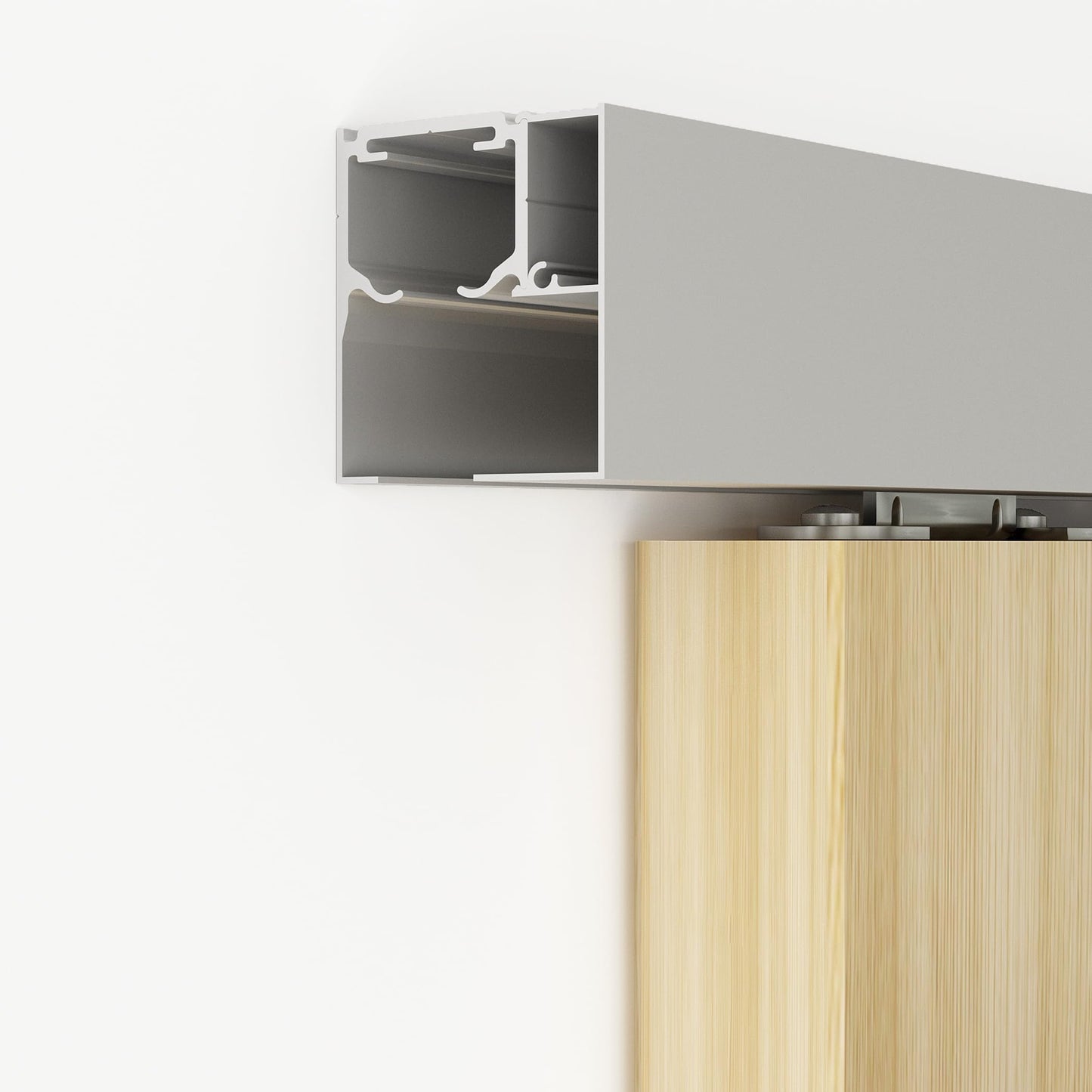 JUBEST 6FT Sliding Barn Door Track Kit, Aluminium Box Rail Wall Mounted Hidden Barn Door Hardware Kit, for Various Modern Doors, Easy to Install, Low Clearance