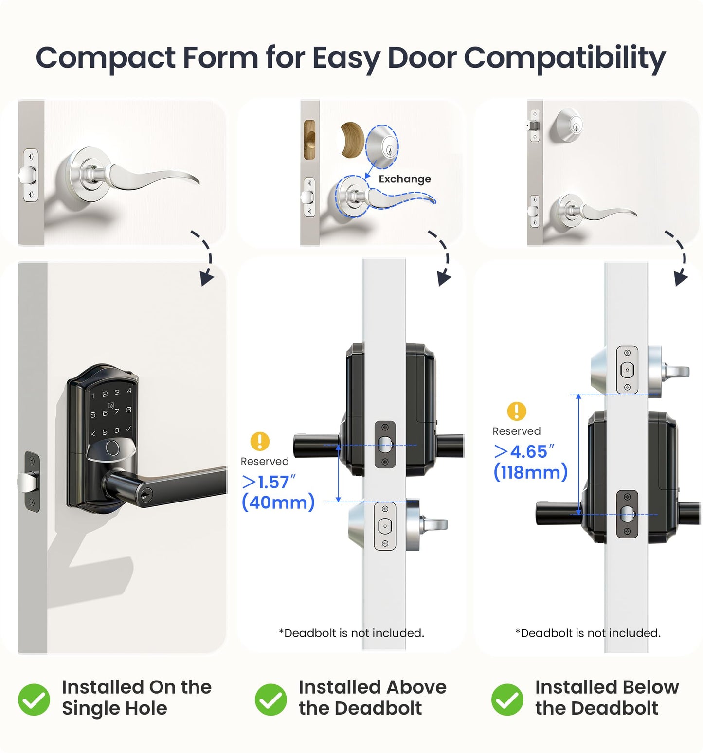 Veise VE029 WiFi Smart Lever Lock, Fingerprint Keyless Entry Door Lock with Handle, Built-in WiFi, Remote App Control, Electronic Digital Knob for Front Door and Bedroom, IP65 Waterproof, Matte Black