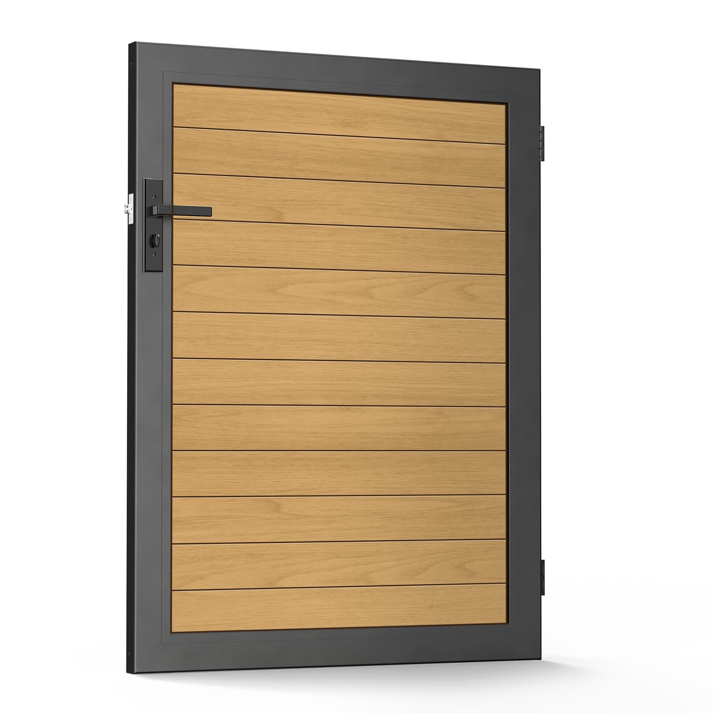 WOCEPU 4x5 FT (46.6"x58.4") Aluminum Fence Gate Kit, Heavy-Duty Wood Grain Aluminum Gate with Decorative Cutout, Lock & Hinges, Left/Right Opening, Weather-Resistant for Yard, Garden, Backyard