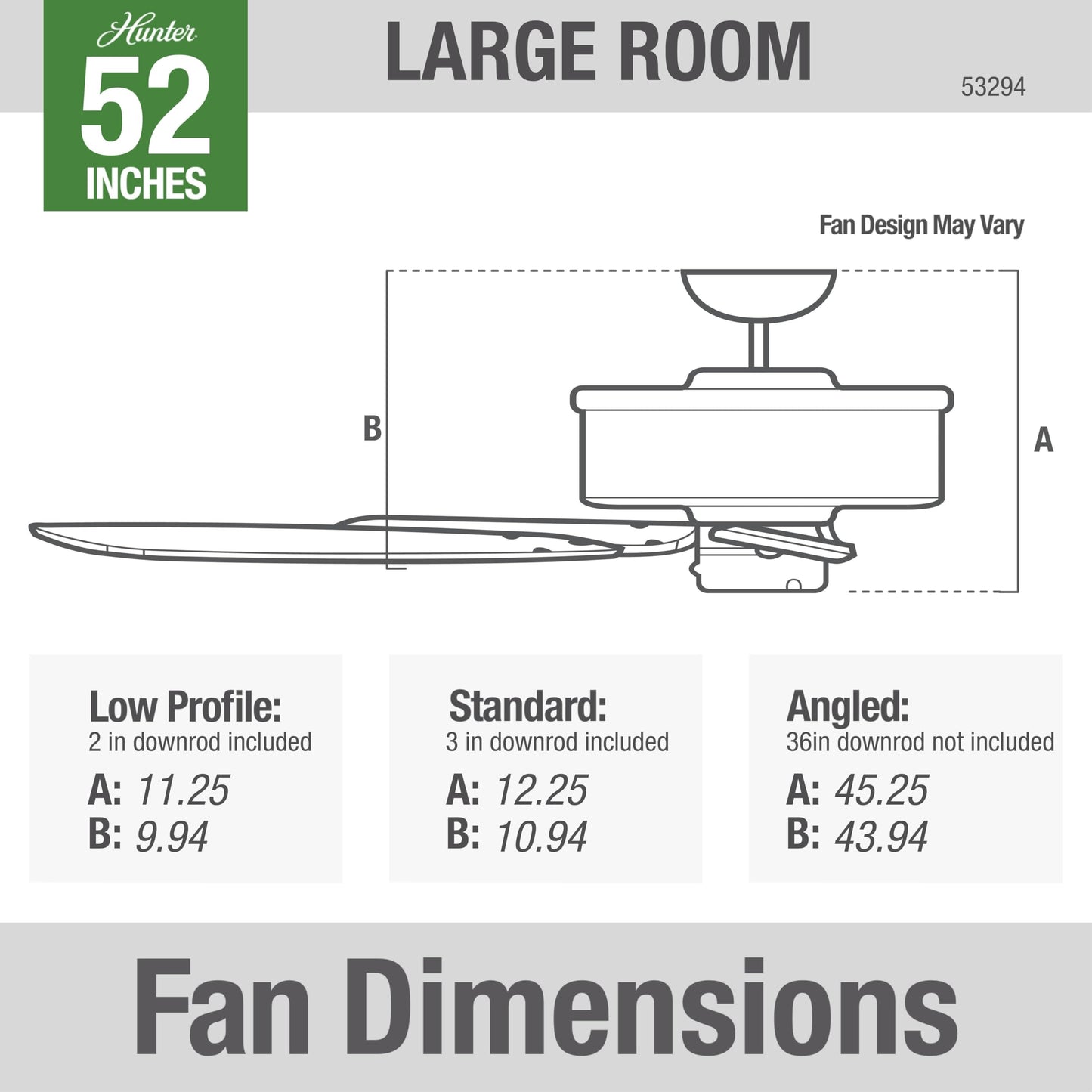 Hunter 52 inch Outdoor or Indoor Ceiling Fan No Light with Pull Chain - Black Ceiling Fan without Light, Standard Mount, 5 Blades, For Patio, Porch, Living Room - Builder Elite 53294, Matte Black