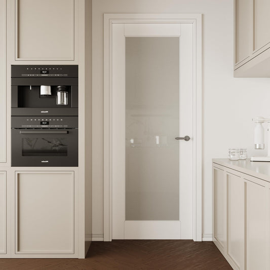 CRUTOP 30"x80" French Interior Doors - Tempered Frosted Glass Pantry Door Slab, Closet & Bathroom Single Door Panel, White Solid Core MDF Bedroom Doors, Paintable, w/o bore Hole & Hinges