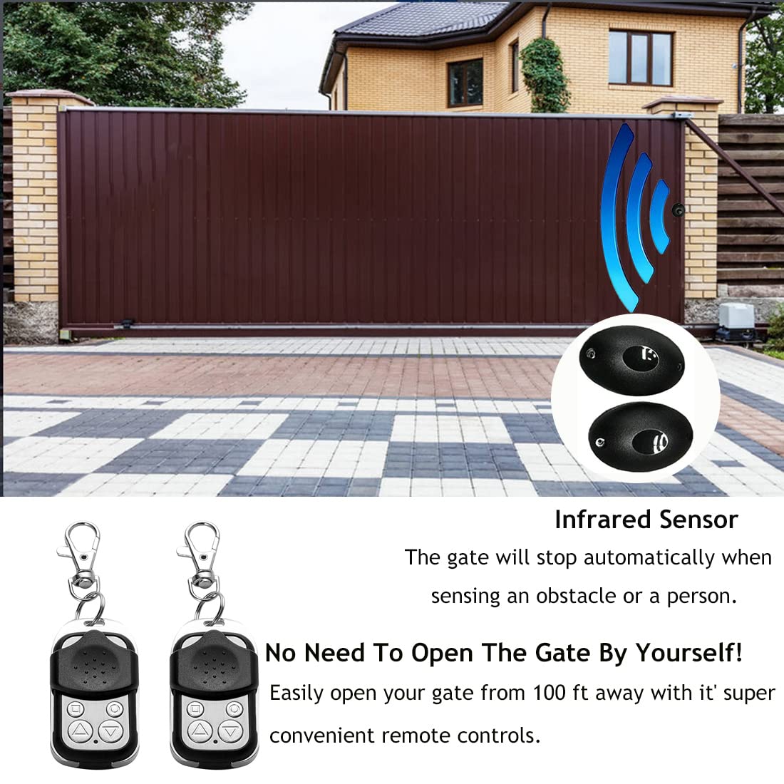 YILIKISS Automatic Sliding Gate Opener Rack Driven Sliding Gate Motor with Remote Controls,Infrared Sensor,4M Racks Electric Gate Operator Complete Kit for Slide Gates Up to 4400 Pounds