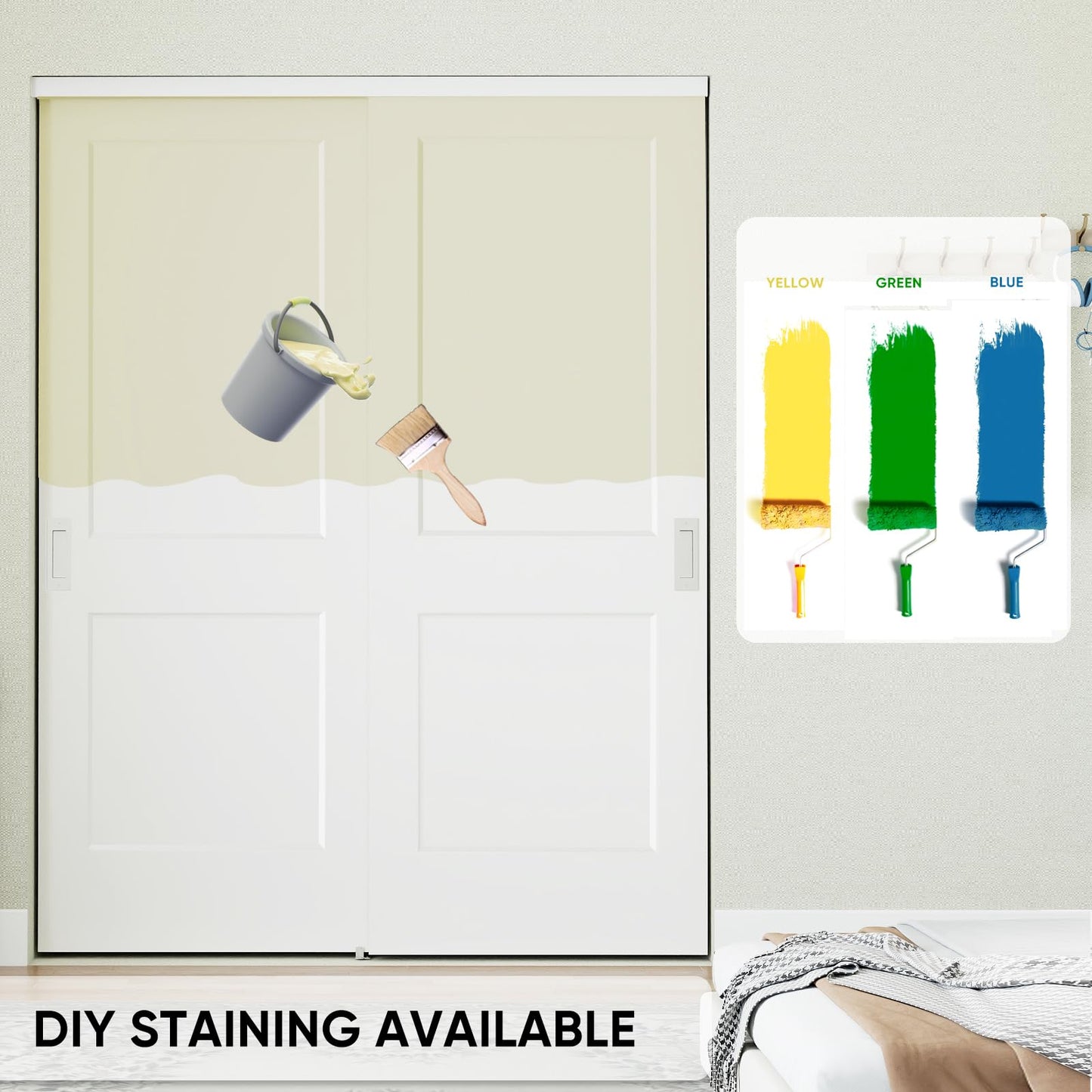 JUBEST 60in. x 80in. Bypass Closet Door, Flat 2 Panel Shaker Style White Primed Bypass Sliding Closet Door, Interior Doors with Hardware Kits Include, Pre-drilled, Paintable