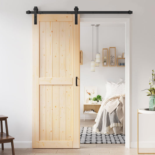 ROYMELO 30x84 inch Sliding Barn Wood Door Slab with 5ft Hardware Kit, Requires Simple DIY Assembly