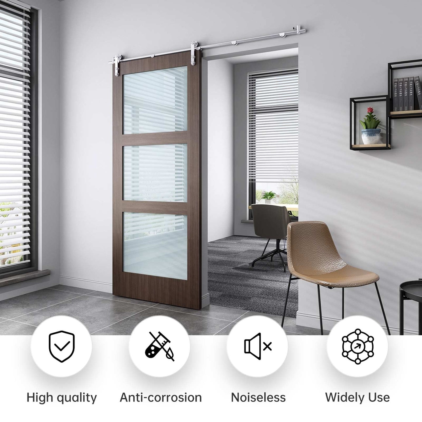 EaseLife 8 FT Stainless Steel Sliding Barn Door Hardware Track Kit,Heavy Duty,Anti-Rust Anti-Corrosion,Slide Smoothly Quietly,Easy Install (8FT Track Kit for 40"~48" Single Door)