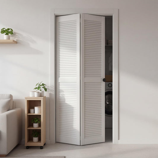 Lioncode Bifold Closet Door for 24"x80" Opening(Double 12"x78"), Solid Wood Core with MDF, PVC Surface, Include Door and Hardware Kit, Louvered Panel Interior Door fit for Closet, Pantry, Laundry Room