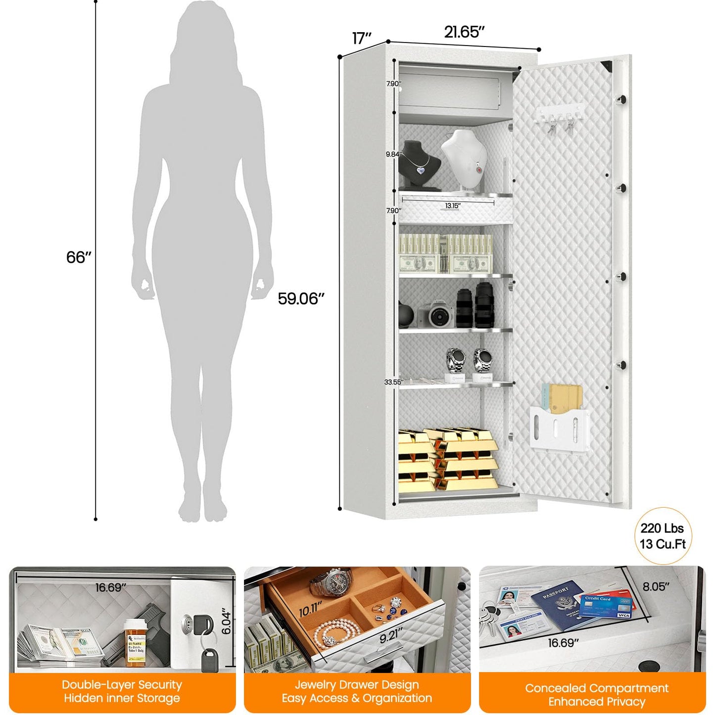59.05''H Extra Large Fireproof Safe for Home, 13 Cu Ft Home Safes Water and Fireproof, Heavy Duty Big Safety Boxes with Digital Lock&Keys, Drawer and Adjustable Shelves for Jewelry, Doc, Valuables