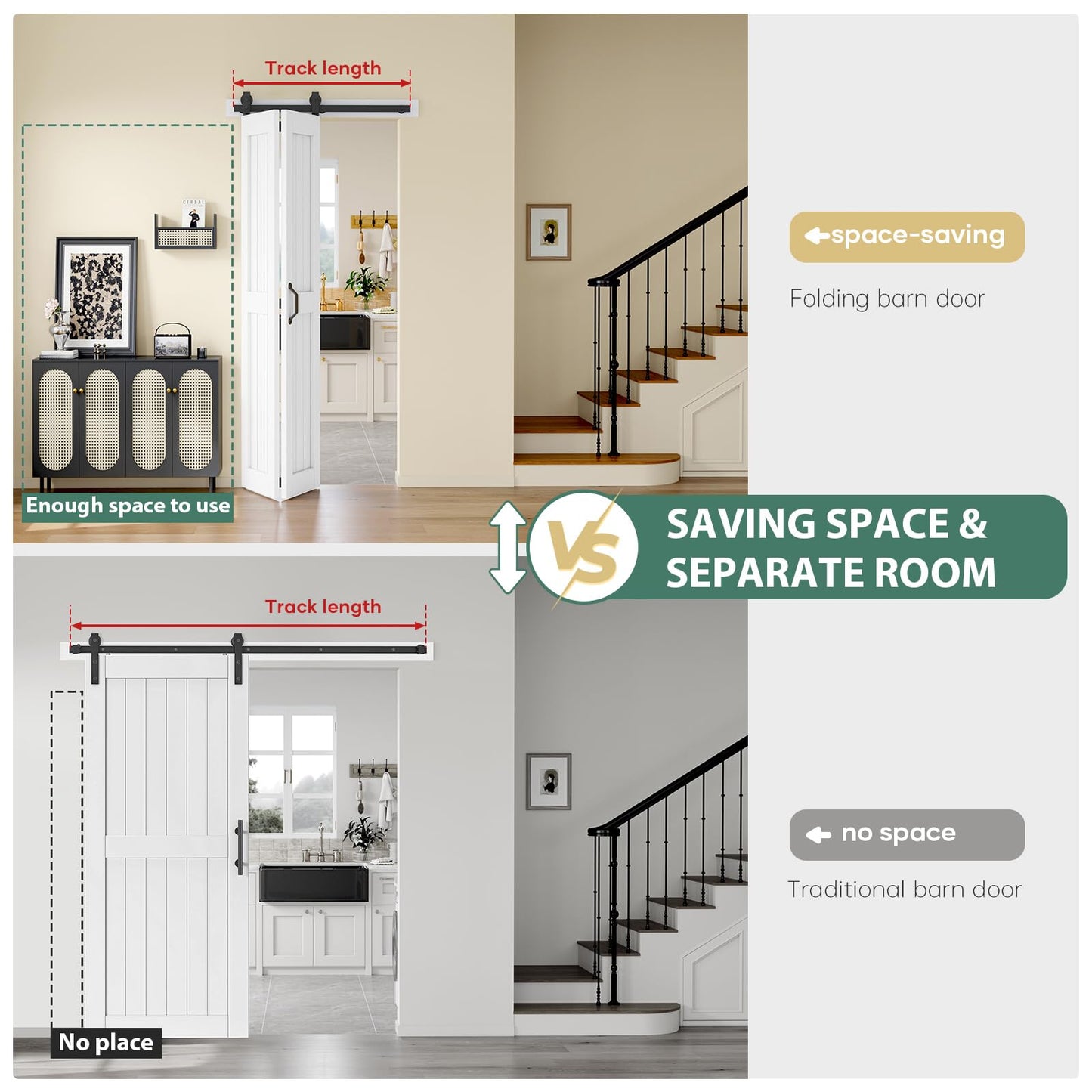 Easelife Bifold Barn Door 30'' x 84'',Bi-Fold Sliding Closet Doors with Hardware Kit Included,34'' Track Kit for 2 Doors,Waterproof, Pre-Drilled Holes Easy Assembly,White