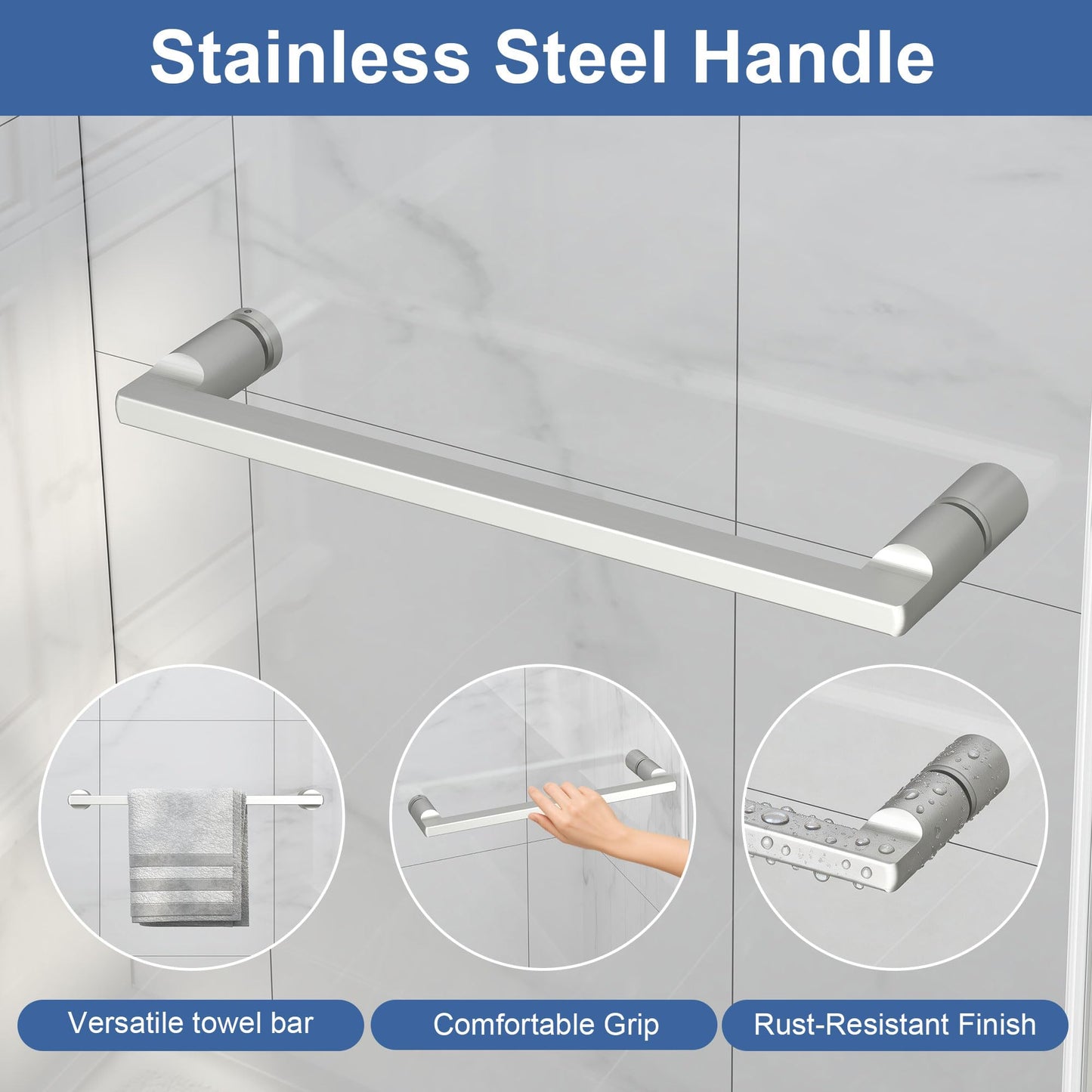 EASYWORC Semi Frameless Pivot Shower Door 42-48" W x 72" H, Swing Shower Glass Doors with Nano Explosion-Proof Film Tempered Glass 1/4"(6mm) Reversible Installtion, Brushed Nickel Finish