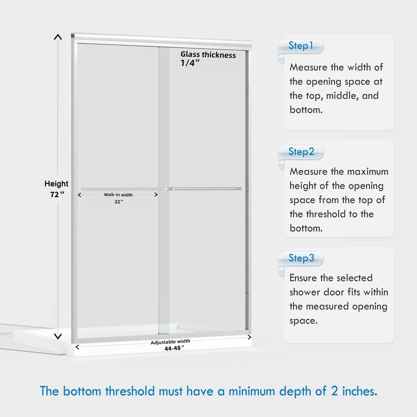 ENSO SENKA 44-48" W x 72" H Semi-Frameless Bypass Sliding Shower Door, Easy Clean Treated Clear Tempered Glass, Brushed Nickel