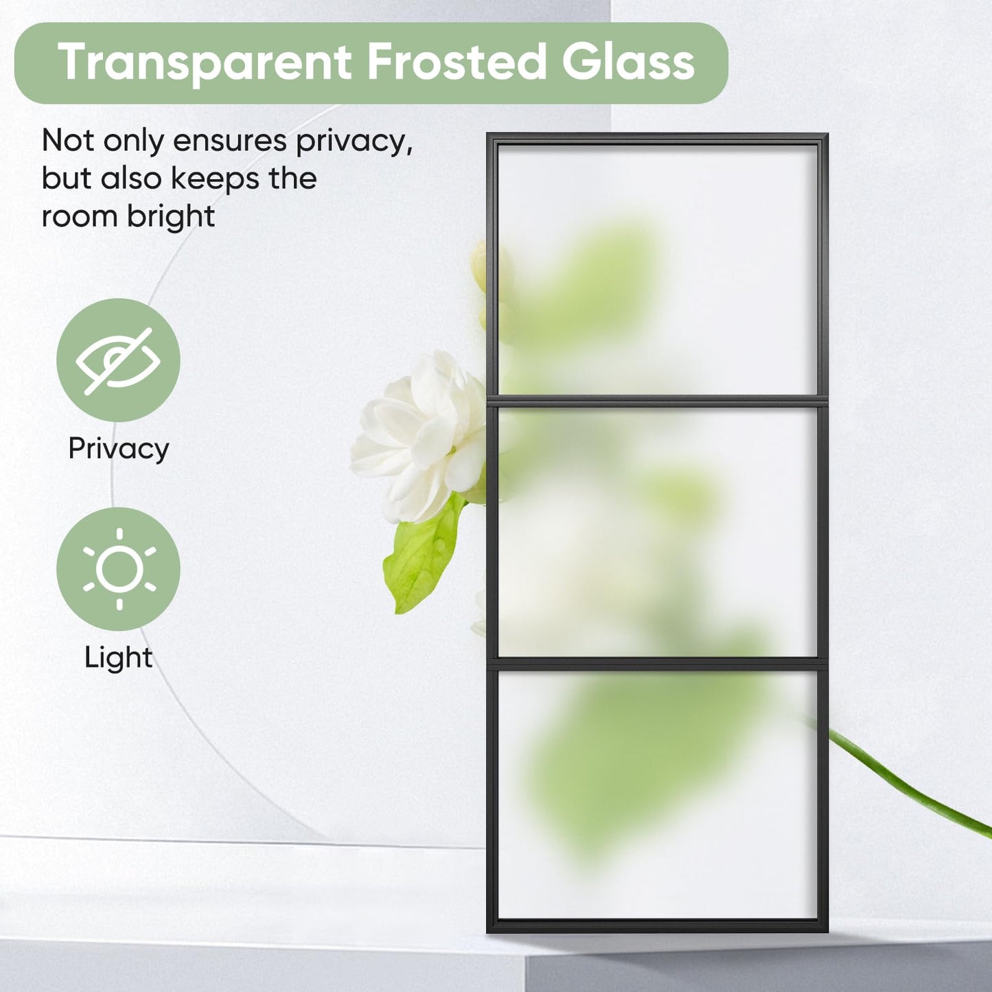 BARNSMITH 36in x 84in Frosted Glass Barn Door with 6FT Top Mounted Hardware kit Include Soft Close Mechanism Black Carbon Steel Tempered Frosted Glass Sliding Door, Assemble Required Easy Installation