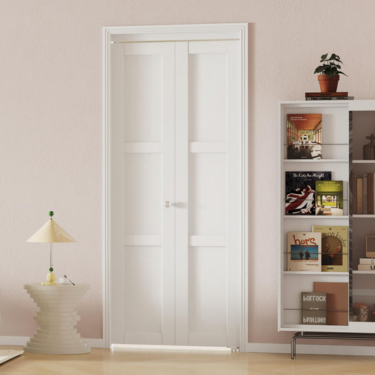 ARKHJEM Bifold Doors for 30" x 80" Opening, 3-lite Panel White Primed Folding Door for Pantry, Closet & Laundry, Easy Assembly, MDF, Hardware Kit Include