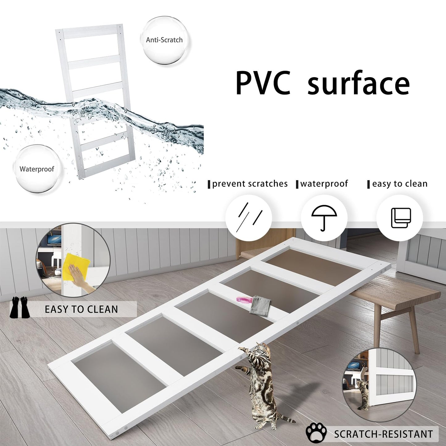 BARNSMITH 42in x 84in Glass Barn Door with 7FT Brushed Nickle Sliding Door Hardware Kit Included & Handle,5-Panel Frosted Glass Solid Wood Water-Proof PVC Surface,Pre-Drilled Easy Assembly,White