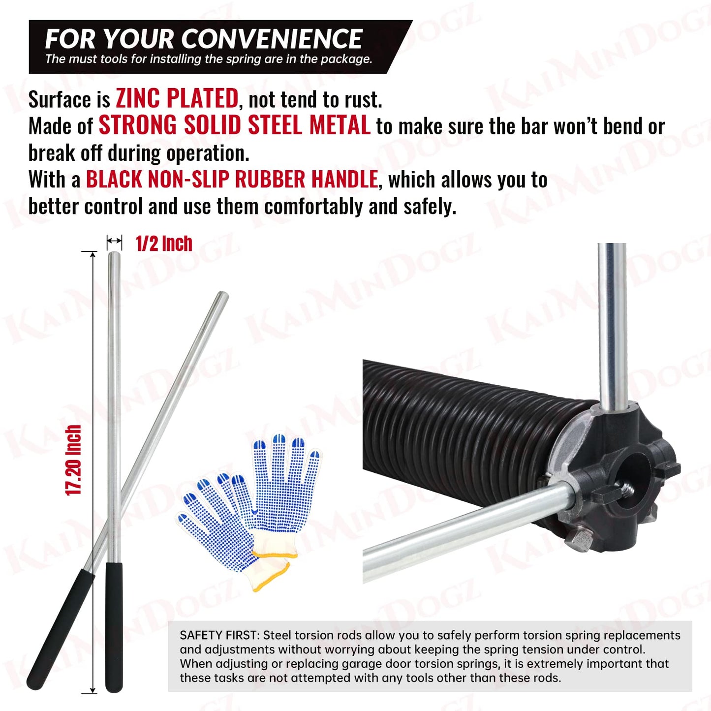 Pair of 2" Garage Door Torsion Springs Set with Non-Slip Winding Bars & Gloves, High Quality Precision Electrophoresis Black Coated, for Replacement & Installation, MIN 16,000 Cycles (0.250x2''x37'')