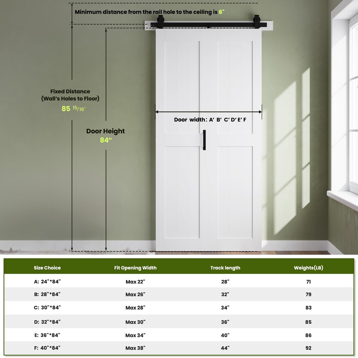 SMARTSTANDARD Bifold Barn Door 24'' x 84'',Bi-Fold Sliding Closet Doors with Hardware Kit Included,28'' Track Kit for 2 Doors,Waterproof & Quiet,Pre-Drilled Holes Easy Assembly,White