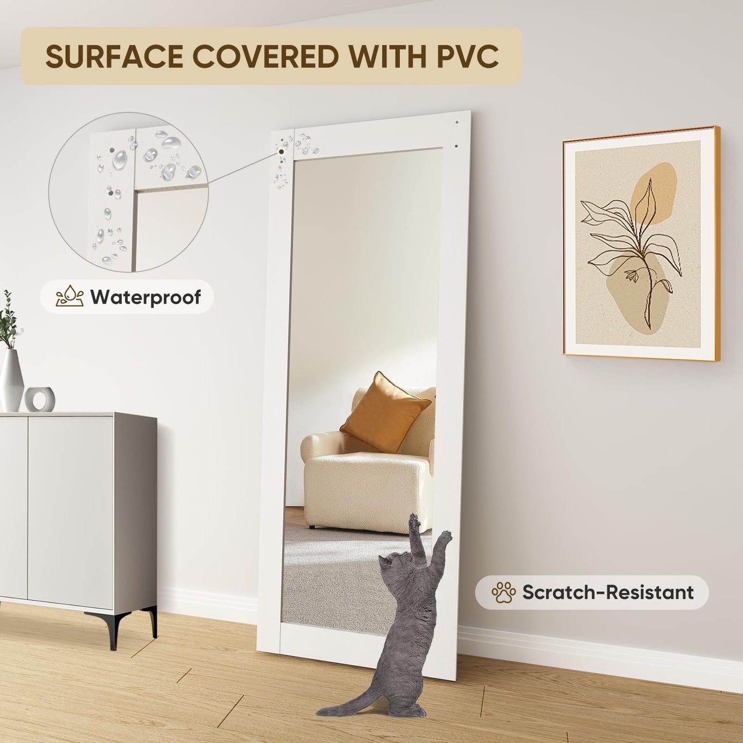 BARNSMITH 36in x 80in Mirror Barn Door with 6.6FT Sliding Door Hardware Kit Included, 1 Lites Full Length Mirror Door, Solid Wood Water-Proof PVC Surface,No Assembly Required,White