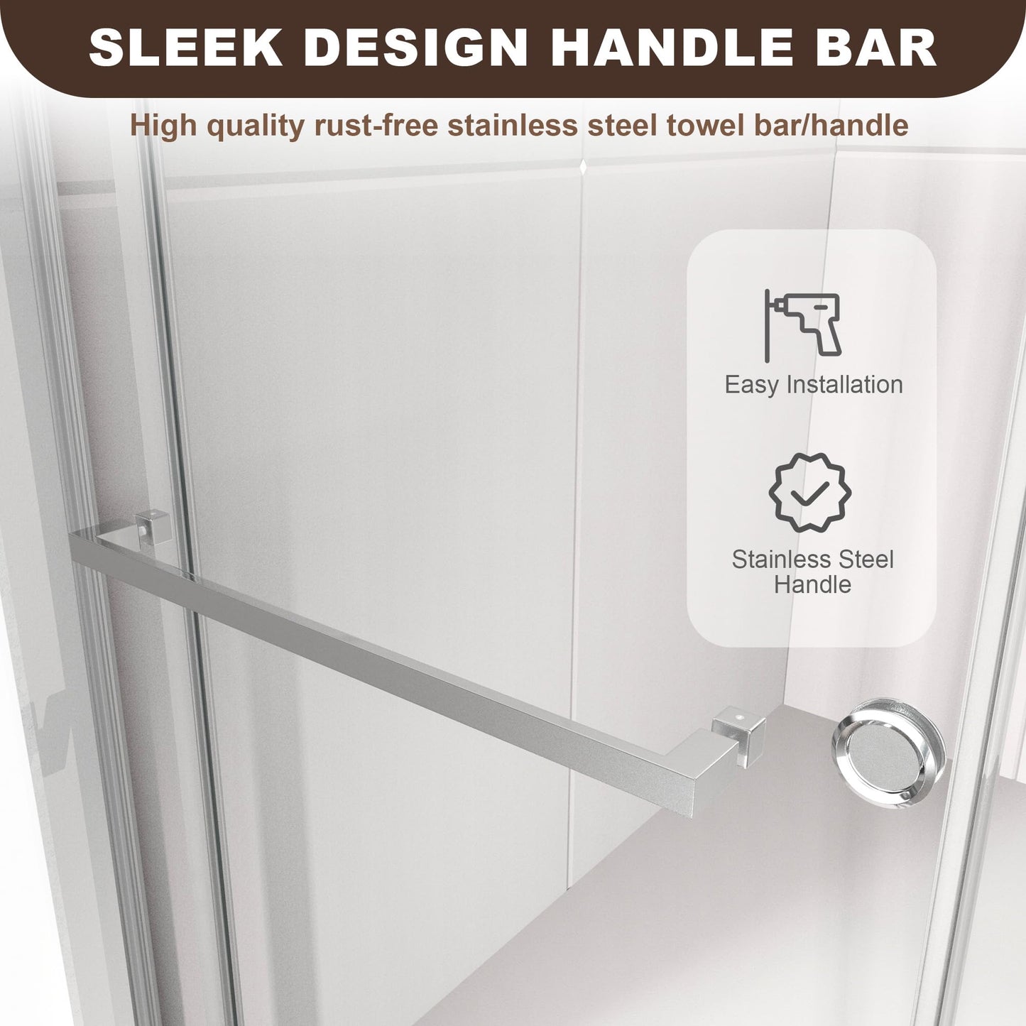 UKD01 46 to 49 in. W x 80 in. H Double Sliding Frameless Shower Doors - Stainless Steel 3/8" (10mm) Certified Tempered Glass 49x80-CH
