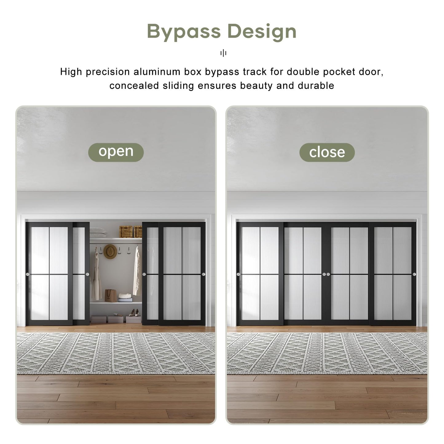 EaseLife 12FT/144in Bypass Double Sliding Pocket Door Hardware Kit,Commercial Grade,Aluminum,Bypassing Wardrobe Closet Door Track for 4 Door System,Slide Smoothly Quietly,Easy Install,No Door