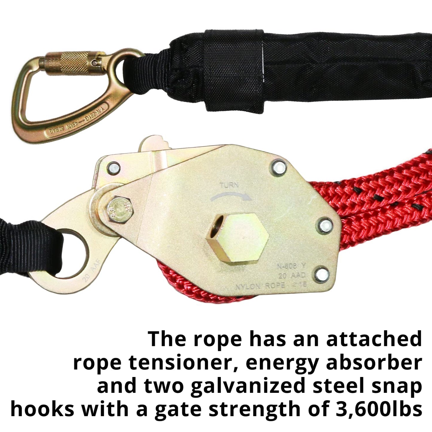 AFP Horizontal Lifeline System|Temporary 4 Man 100’ Fall Protection Rope w/Two Cross Arm Straps, Energy Absorber, Carabiners, Rope Tensioner, Pin & Carrying Bag|OSHA/ANSI Rated PPE|Free Tool Lanyard