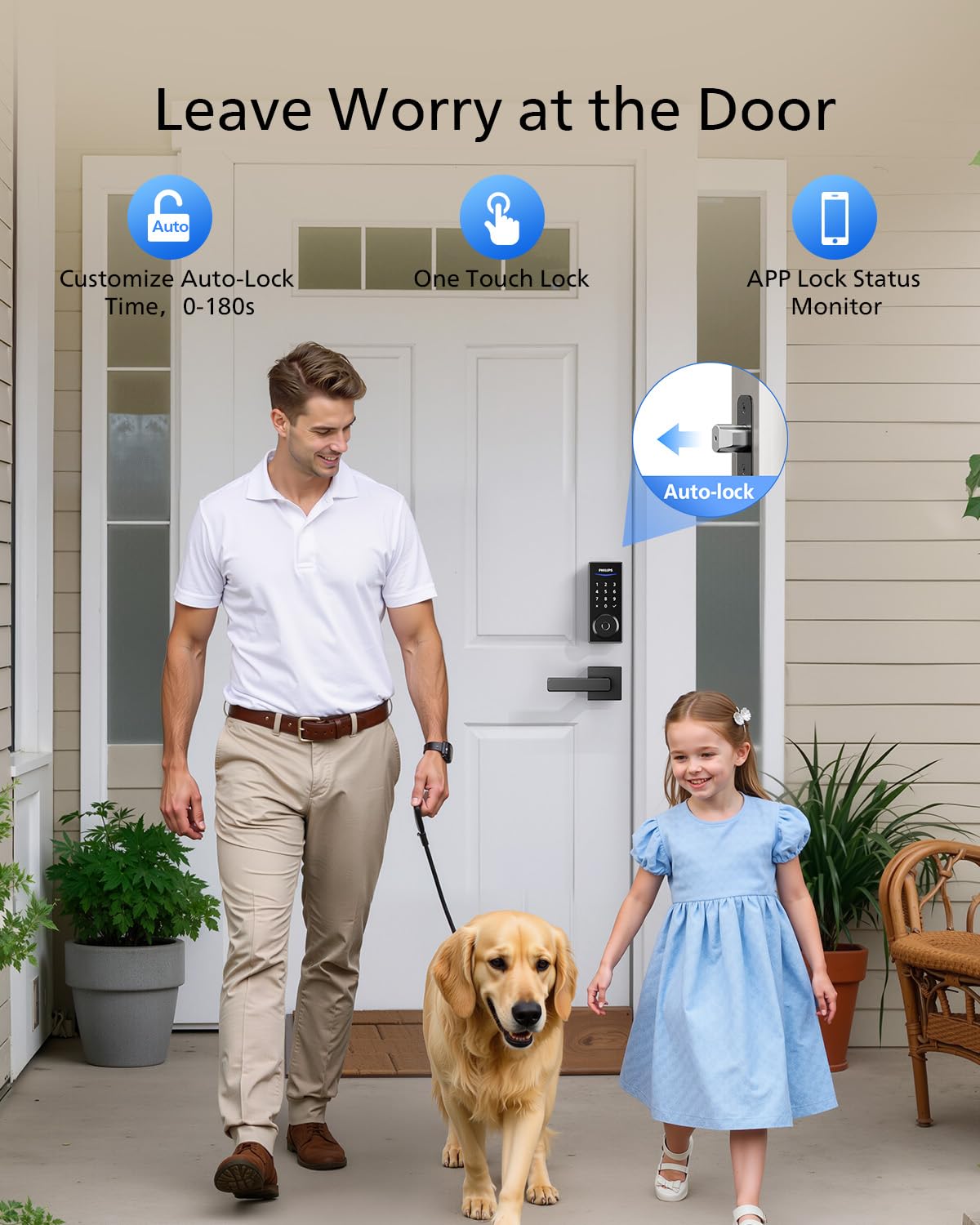 Philips WiFi Smart Lock with Handle, Fingerprint Keyless Entry Door Lock with WiFi Bridge, Smart Locks for Front Door with Handle Set, APP Remote Control, Voice Control, Auto-Lock, Matte Black
